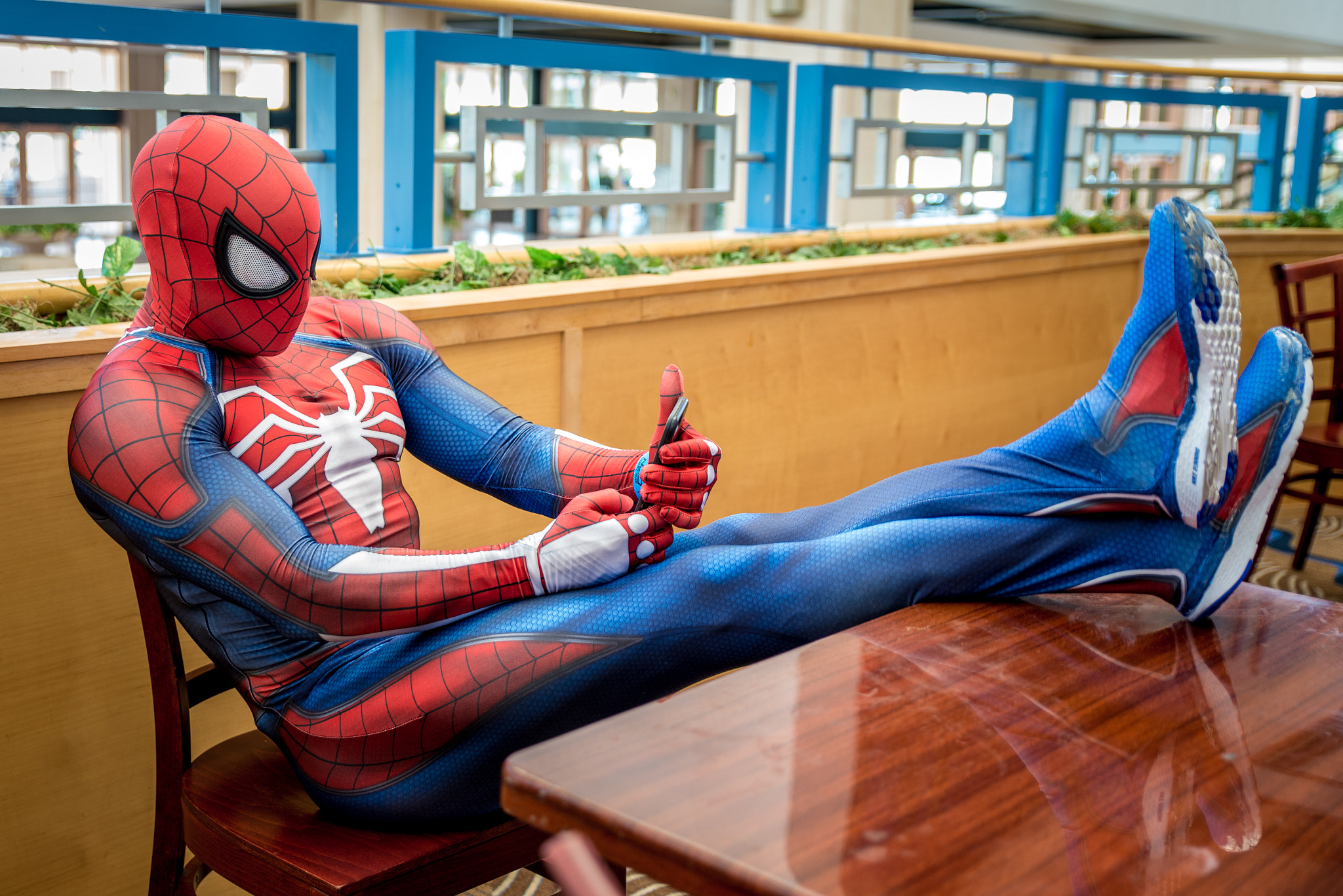 Nikon D610 + Tamron SP 24-70mm F2.8 Di VC USD sample photo. Spiderman texting photography