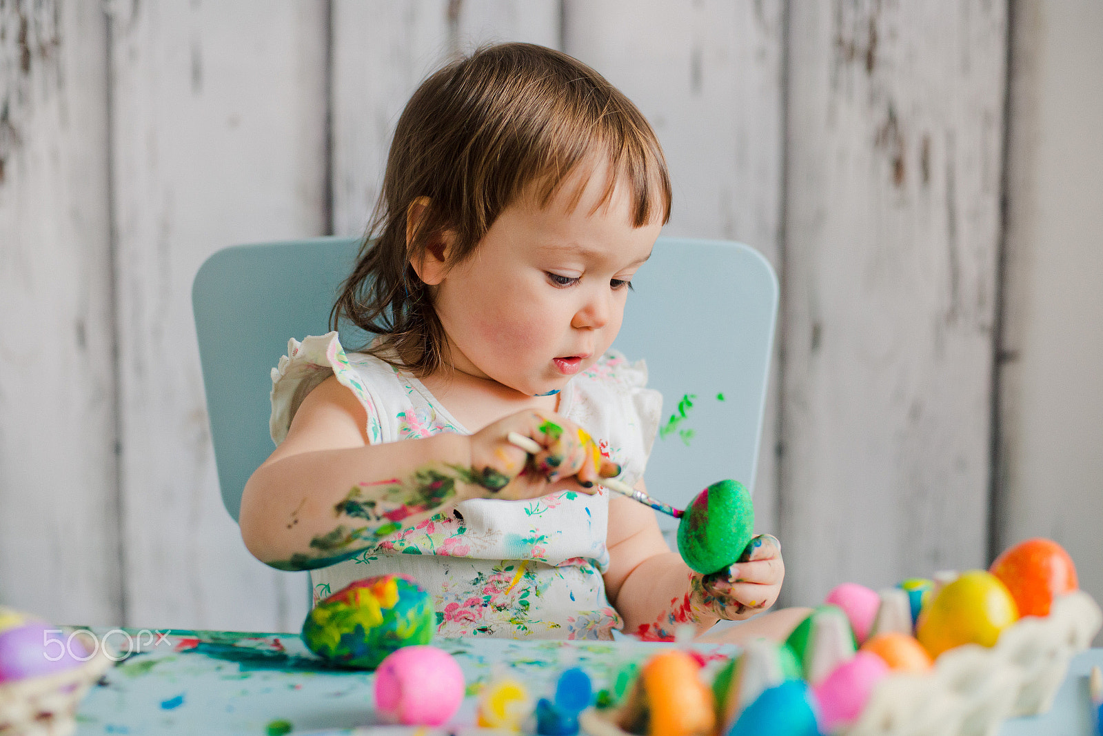 Nikon D800 + Nikon AF Nikkor 50mm F1.4D sample photo. Baby painting easter eggs photography