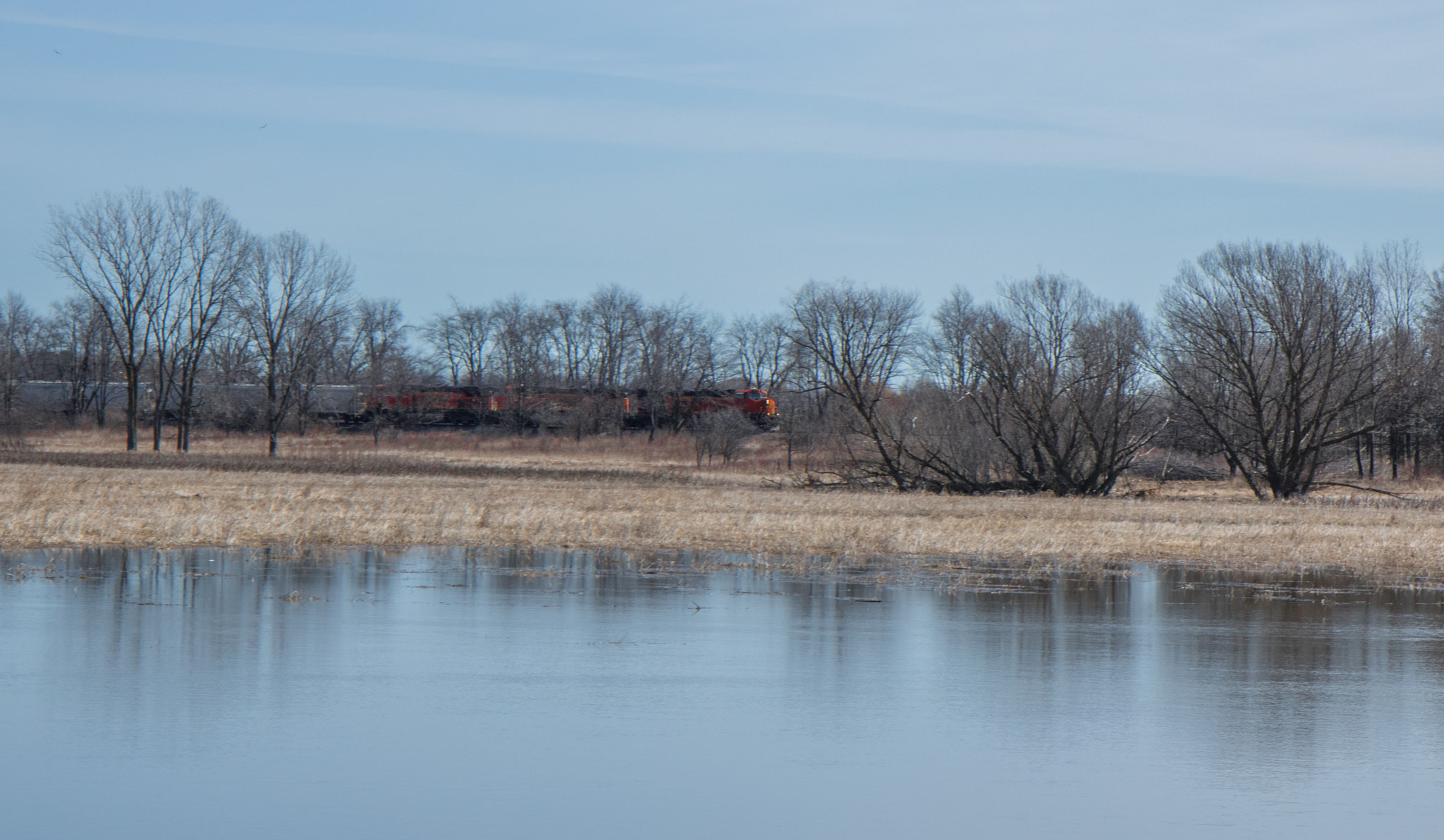 Canon EF-S 17-55mm F2.8 IS USM sample photo. Des plaines river & train from van patten woods photography