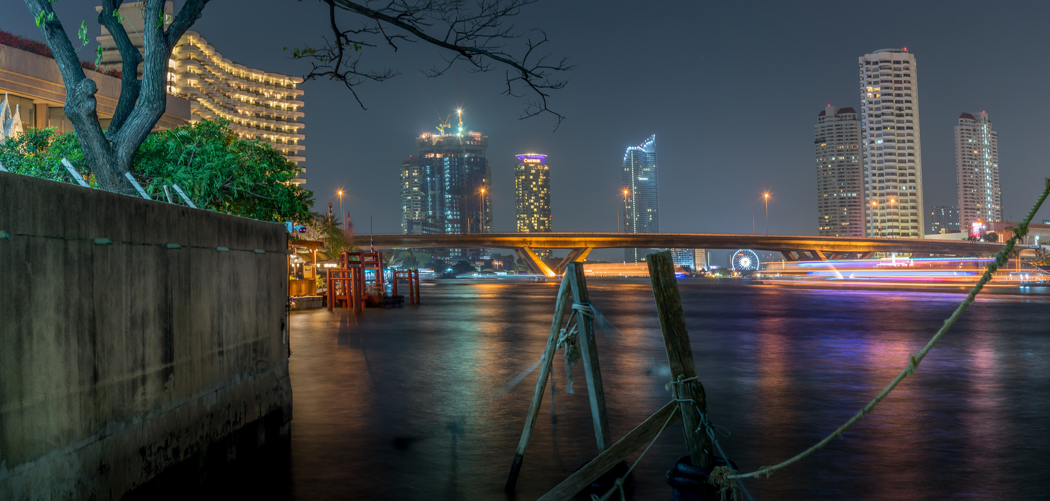 Nikon D810 sample photo. Bangkok river nightpano photography