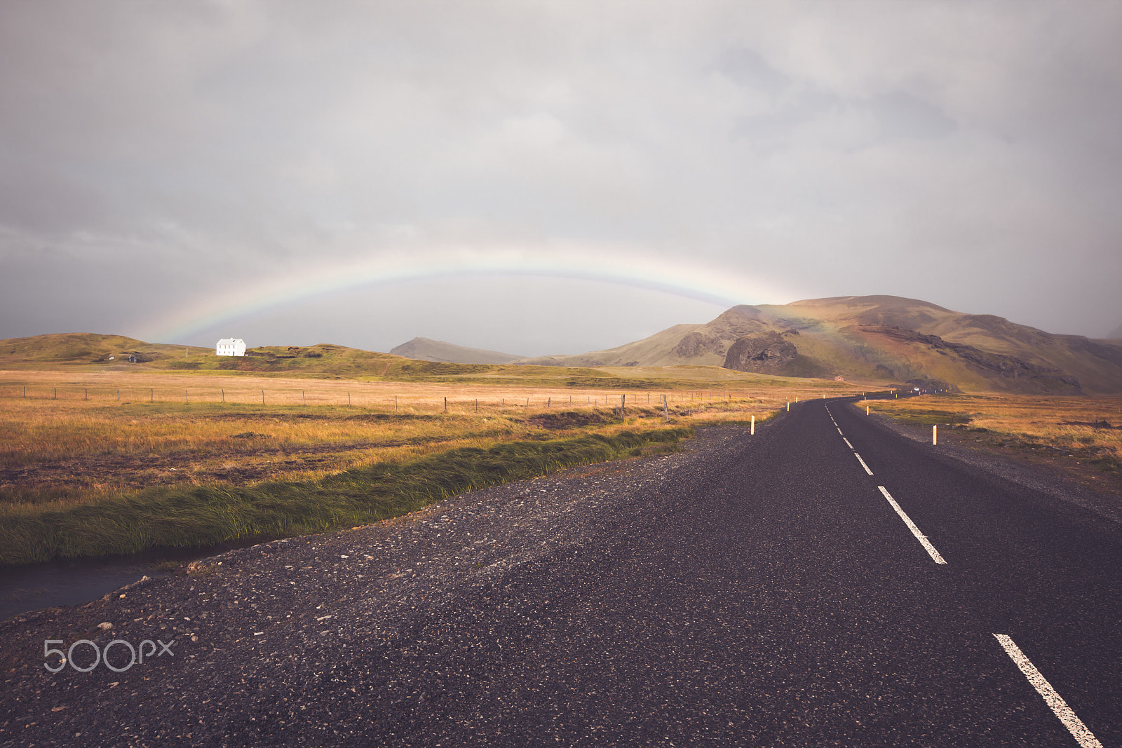 Canon EOS 5D Mark II sample photo. Rainbow and endless icelandic highway photography