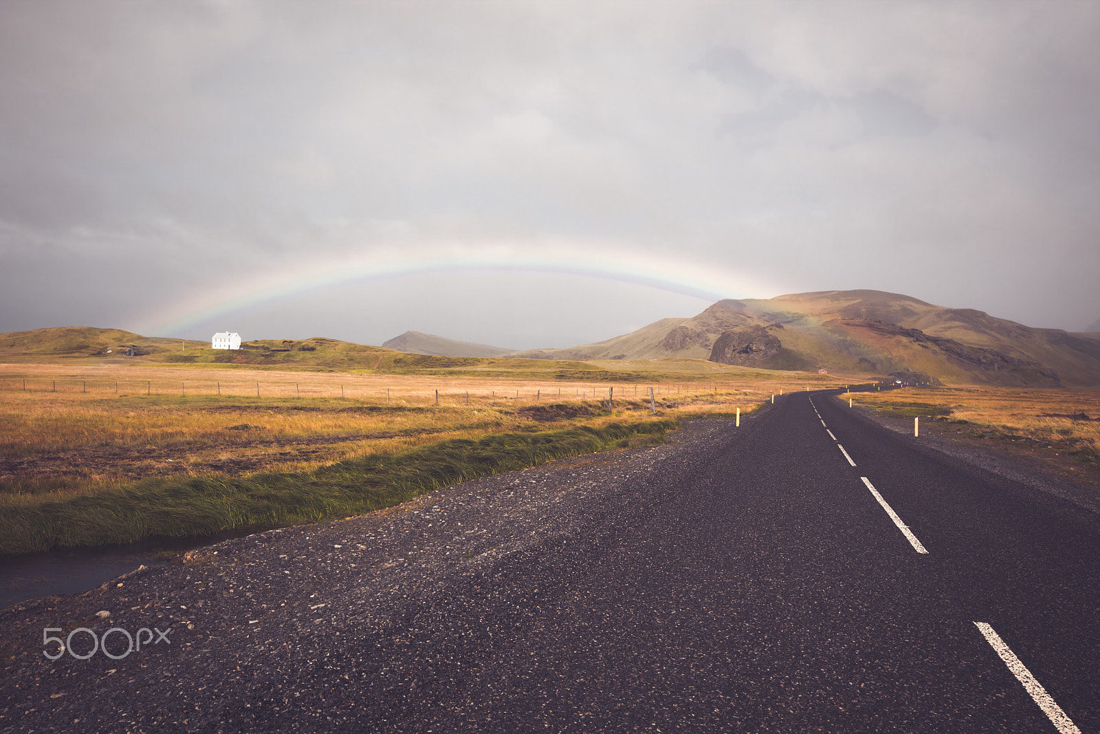 Canon EF 16-35mm F2.8L II USM sample photo. Rainbow and endless icelandic highway photography