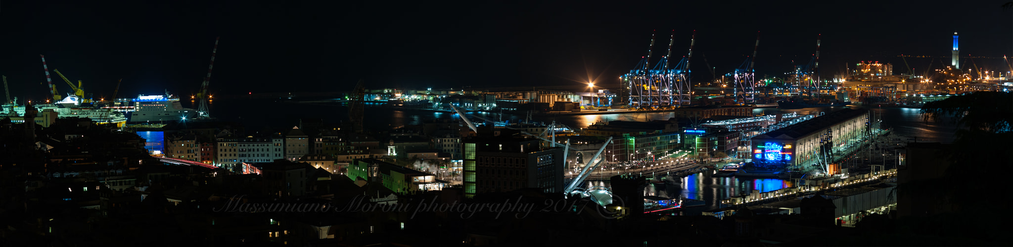 Pentax K20D sample photo. Panorama di genova di notte photography