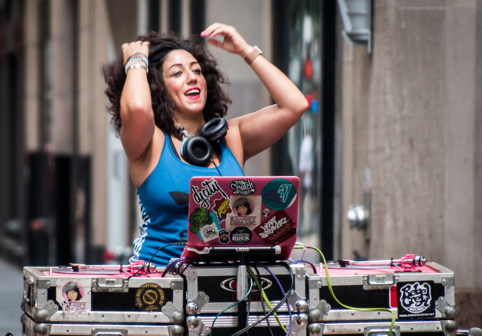 Canon EOS 70D sample photo. Female dj in houston downtown photography