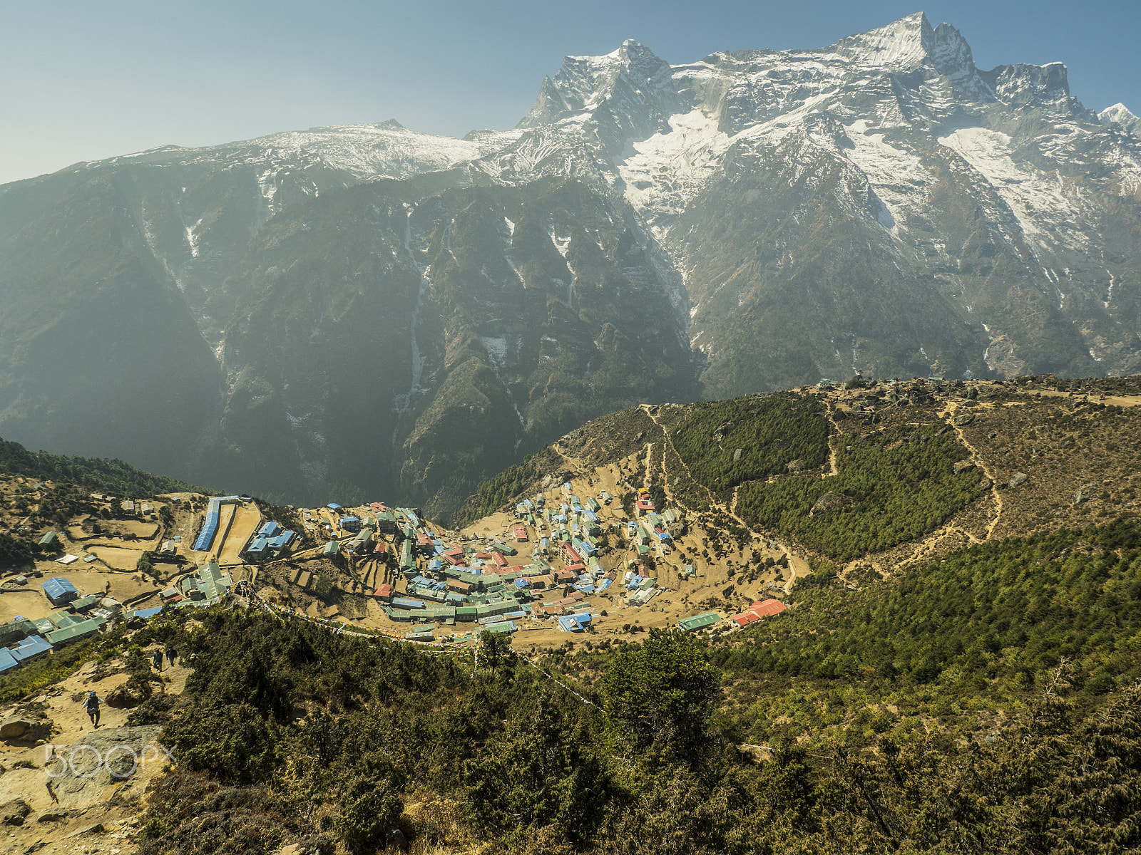 Olympus OM-D E-M5 II sample photo. Namche bazar eagle view photography