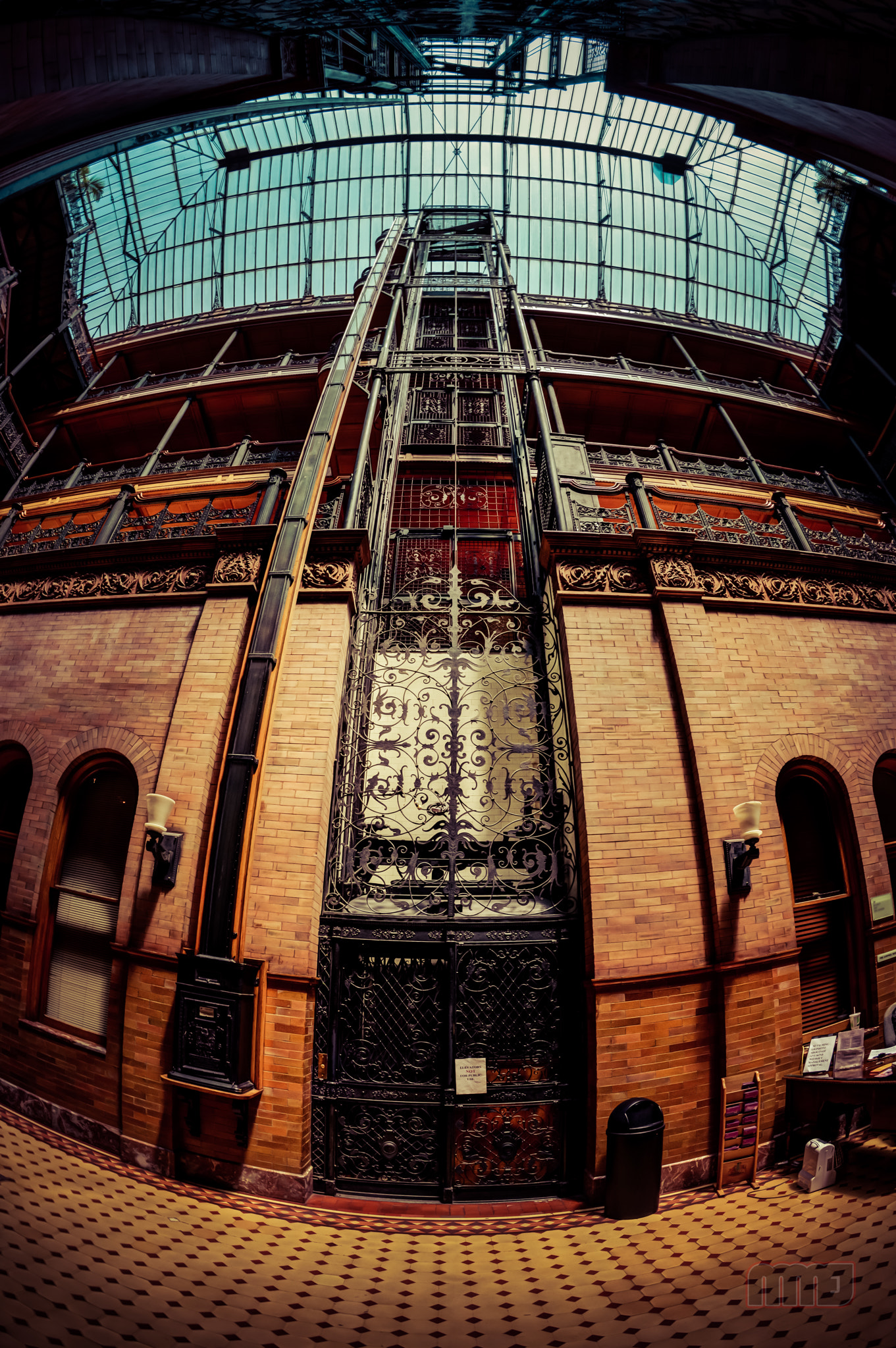 Nikon AF Fisheye-Nikkor 16mm F2.8D sample photo. Bradbury building lift photography