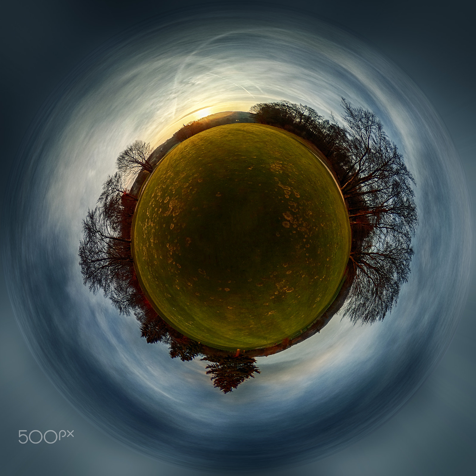 Ricoh Theta S sample photo. Sonnenaufgang gc wilhelmshöhe - little planet photography