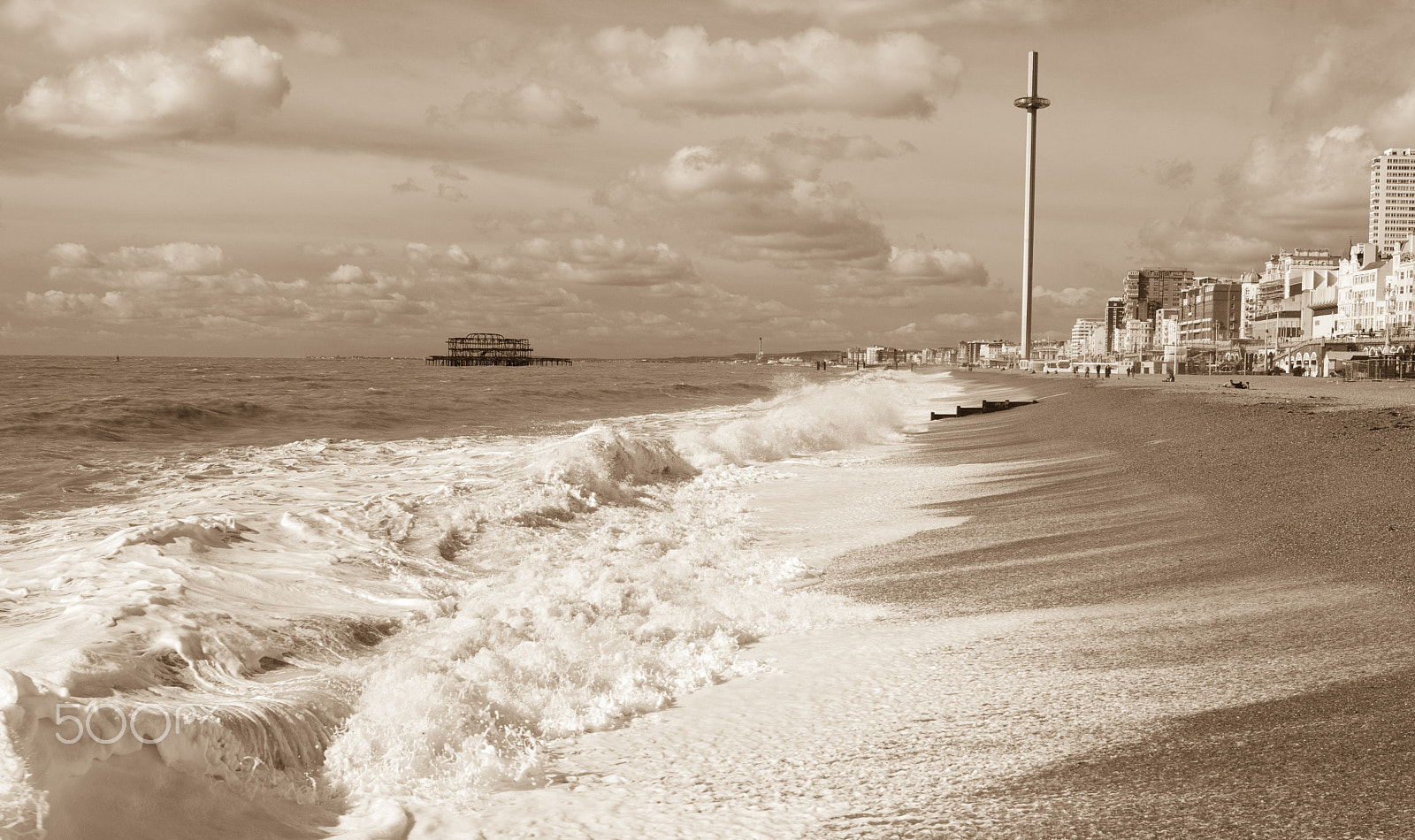 Canon EF-S 24mm F2.8 STM sample photo. Brighton beach sepia photography