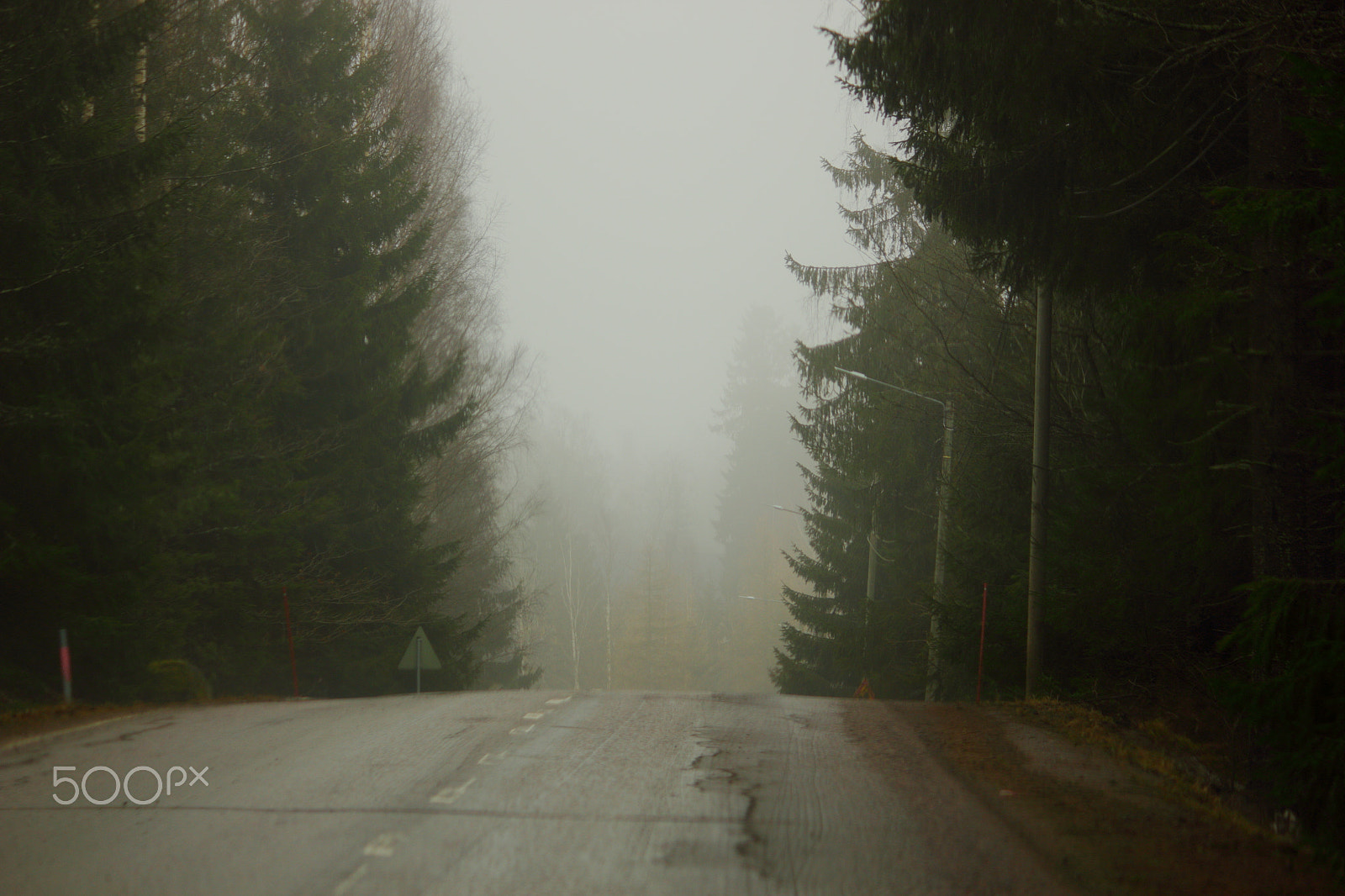 Canon EF-S 55-250mm F4-5.6 IS sample photo. Foggy road photography