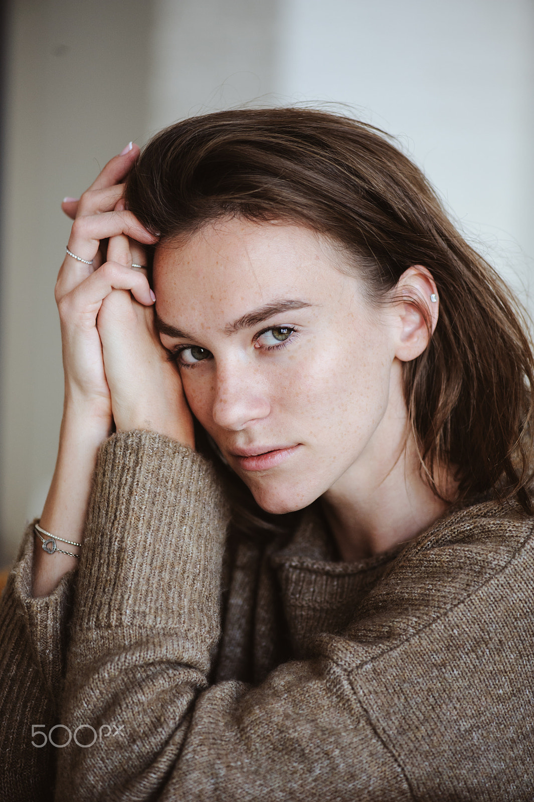 Nikon AF-S Micro-Nikkor 105mm F2.8G IF-ED VR sample photo. Indoor portrait of beautiful feminine thoughtful young women alone in the room. photography