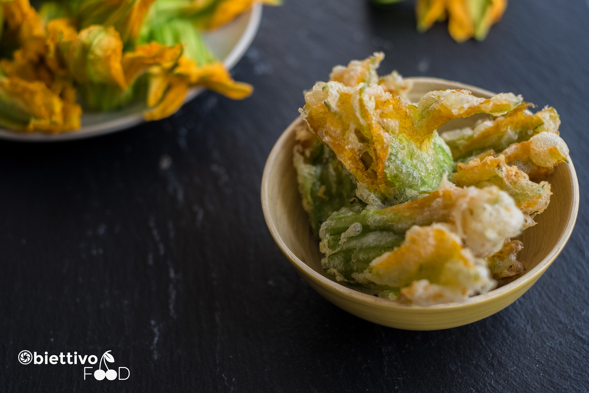 Fujifilm X-T1 + Fujifilm XF 35mm F1.4 R sample photo. Tempura of zucchini flowers with tub gurnard photography
