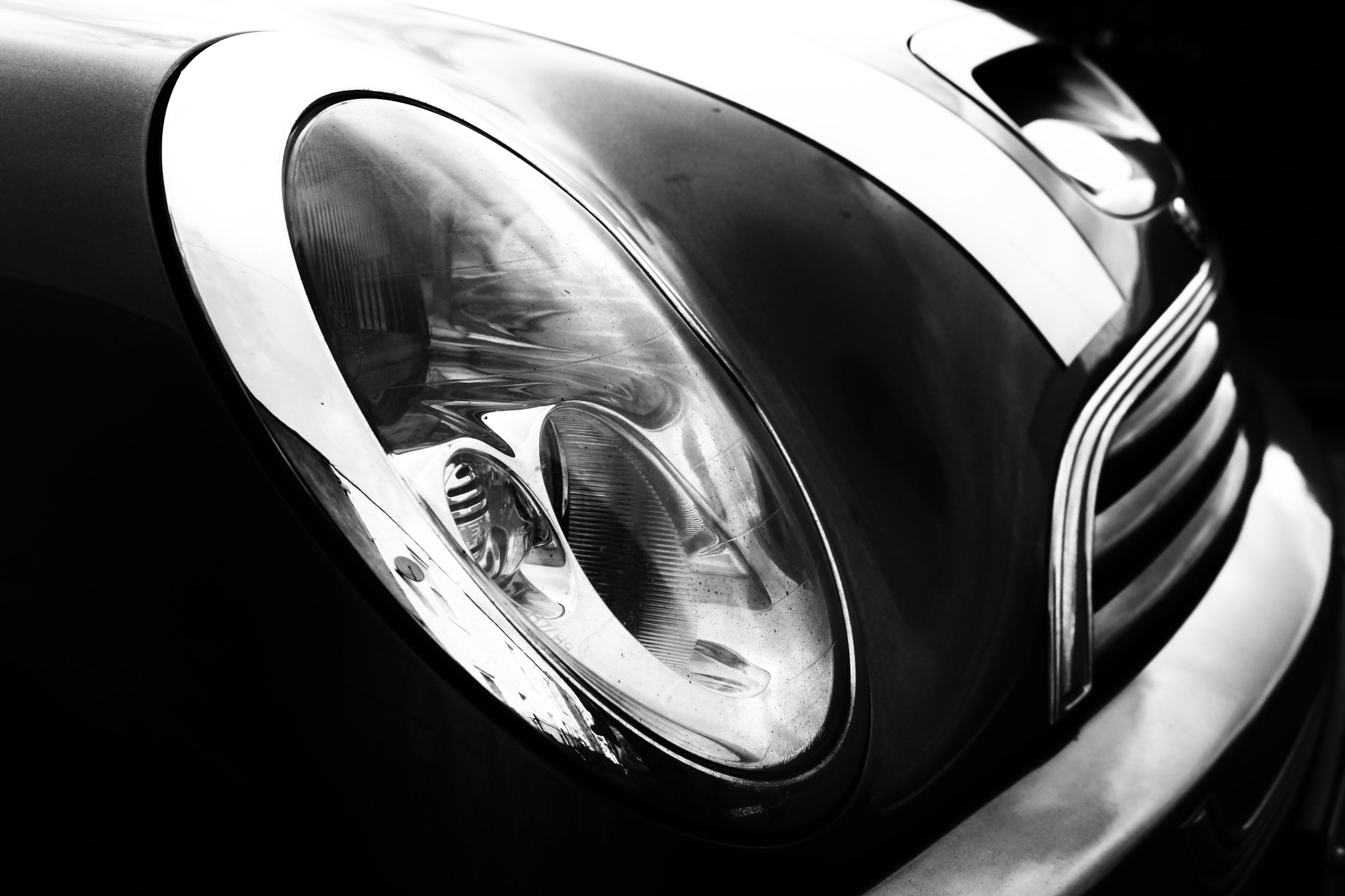 Sony 50mm F1.4 sample photo. Mini cooper in black and white photography