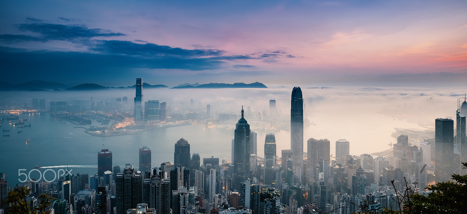 Canon EF 24-70mm F2.8L II USM sample photo. Misty city and harbor at dawn - victoria harbor of hong kong photography