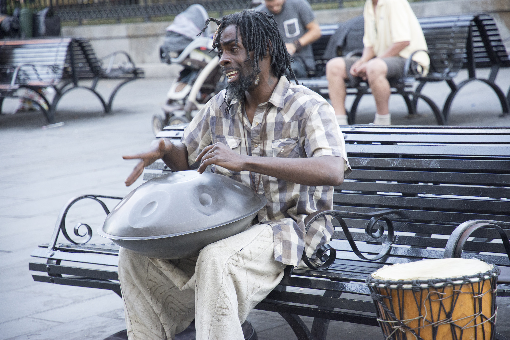 Nikon D7200 sample photo. Steel drum on park bench photography