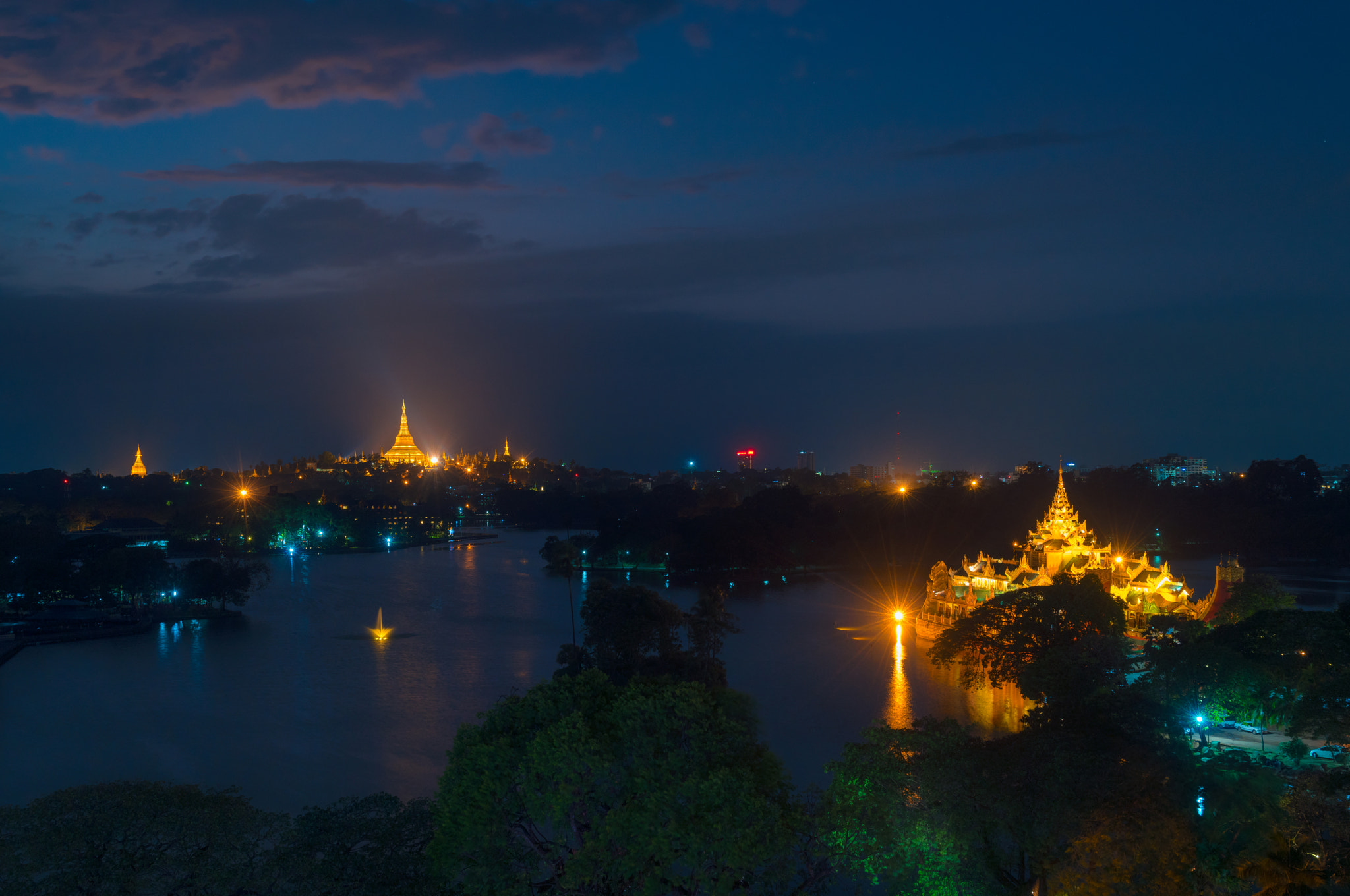 Yangon and Shwedagon Pagoda at night