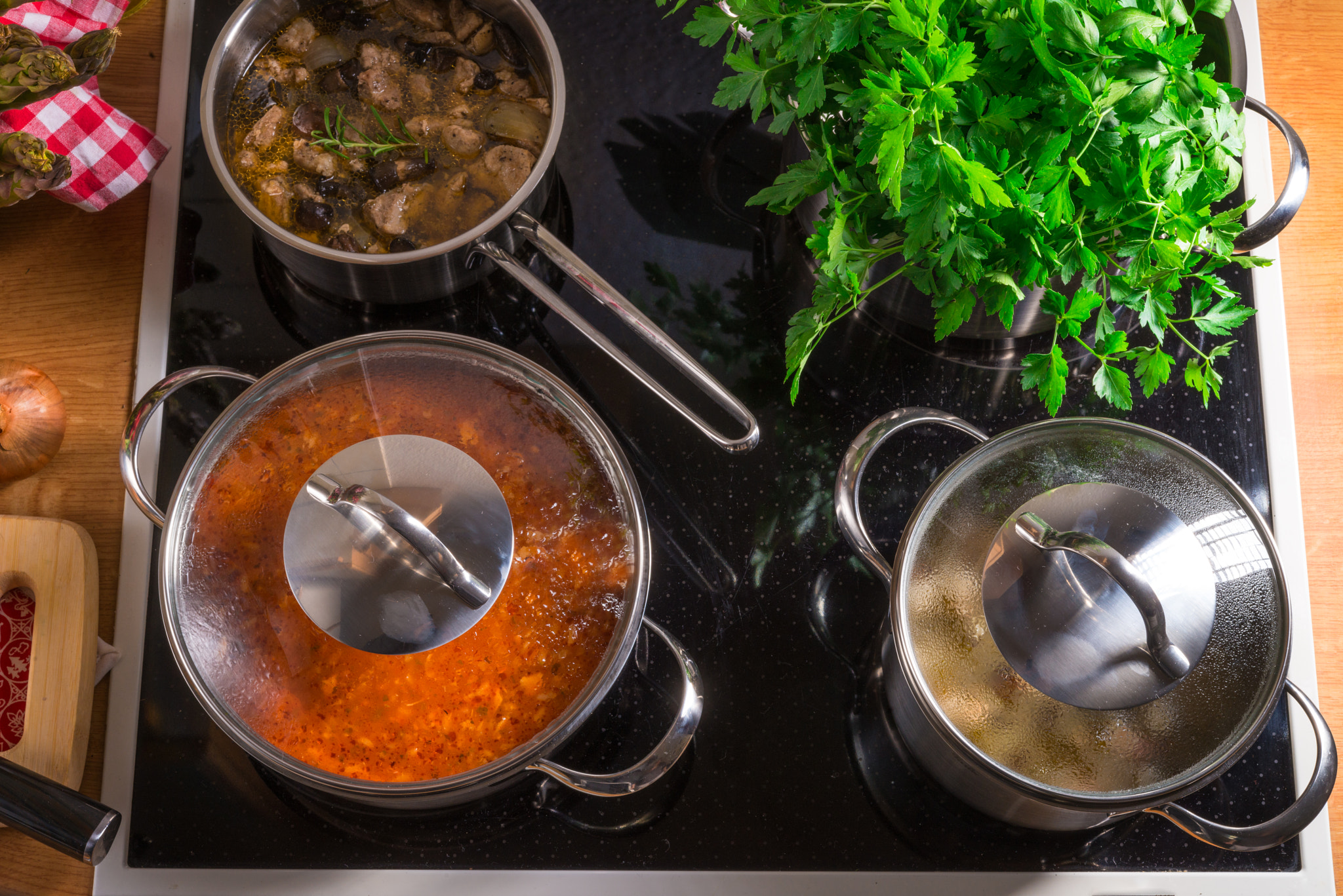 cooking pots on the stove