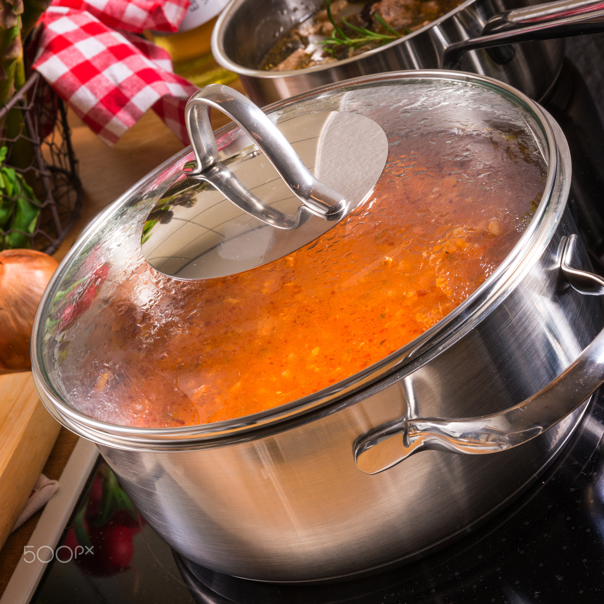 cooking pots on the stove