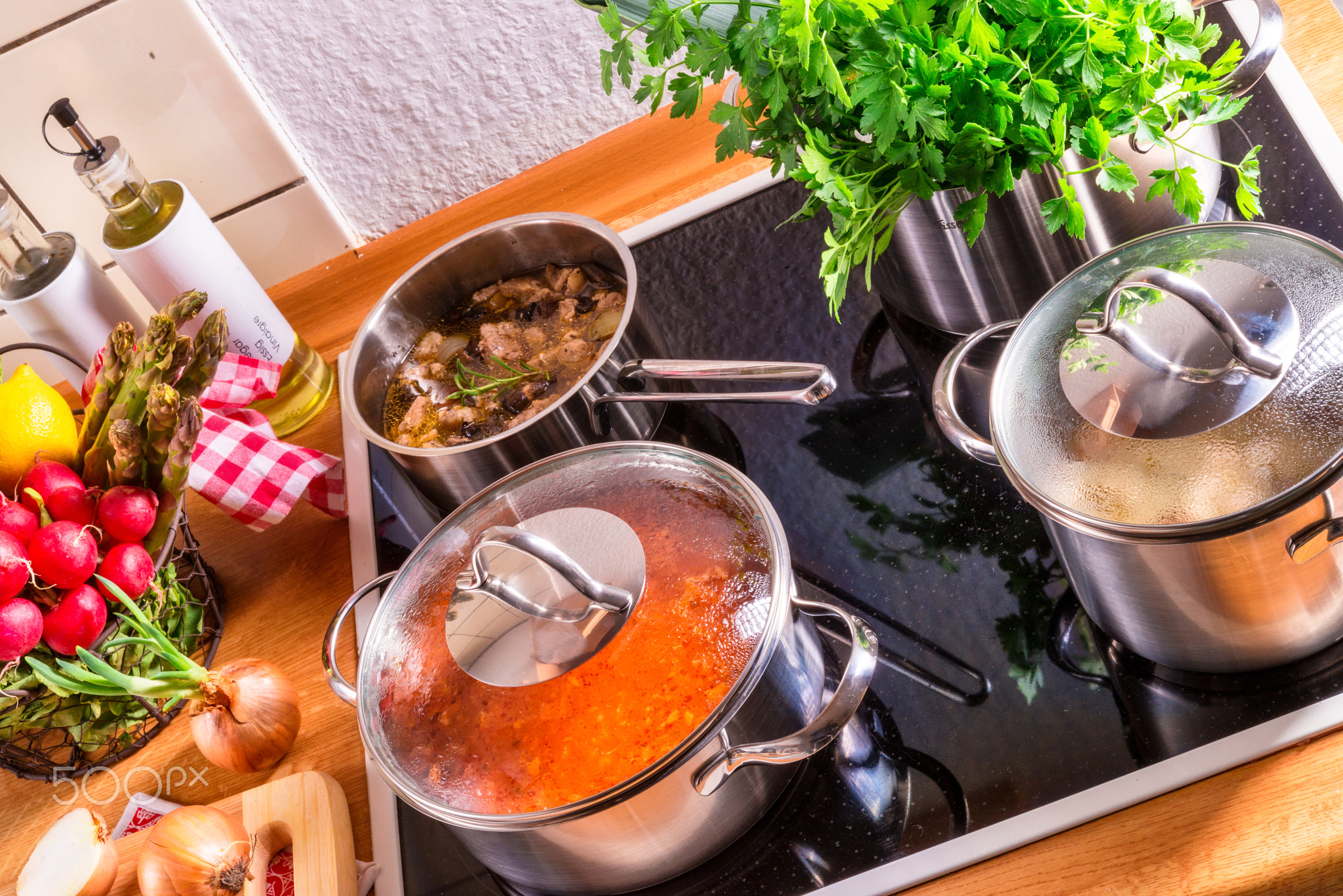 cooking pots on the stove