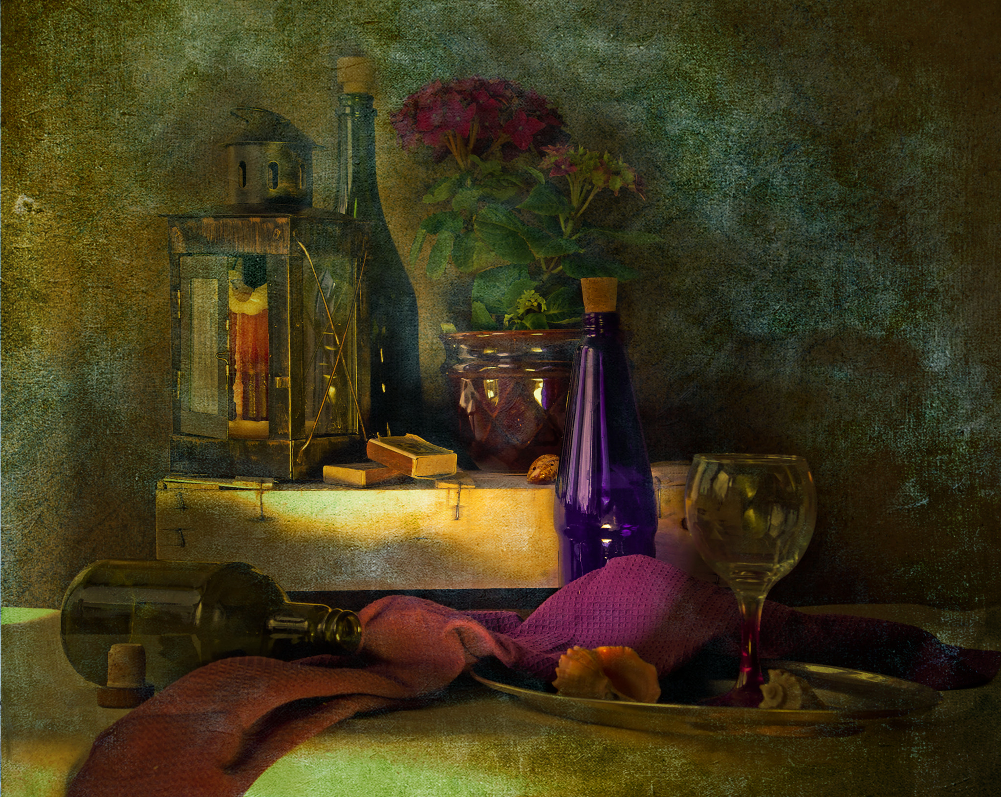 still life with a lilac hydrangea