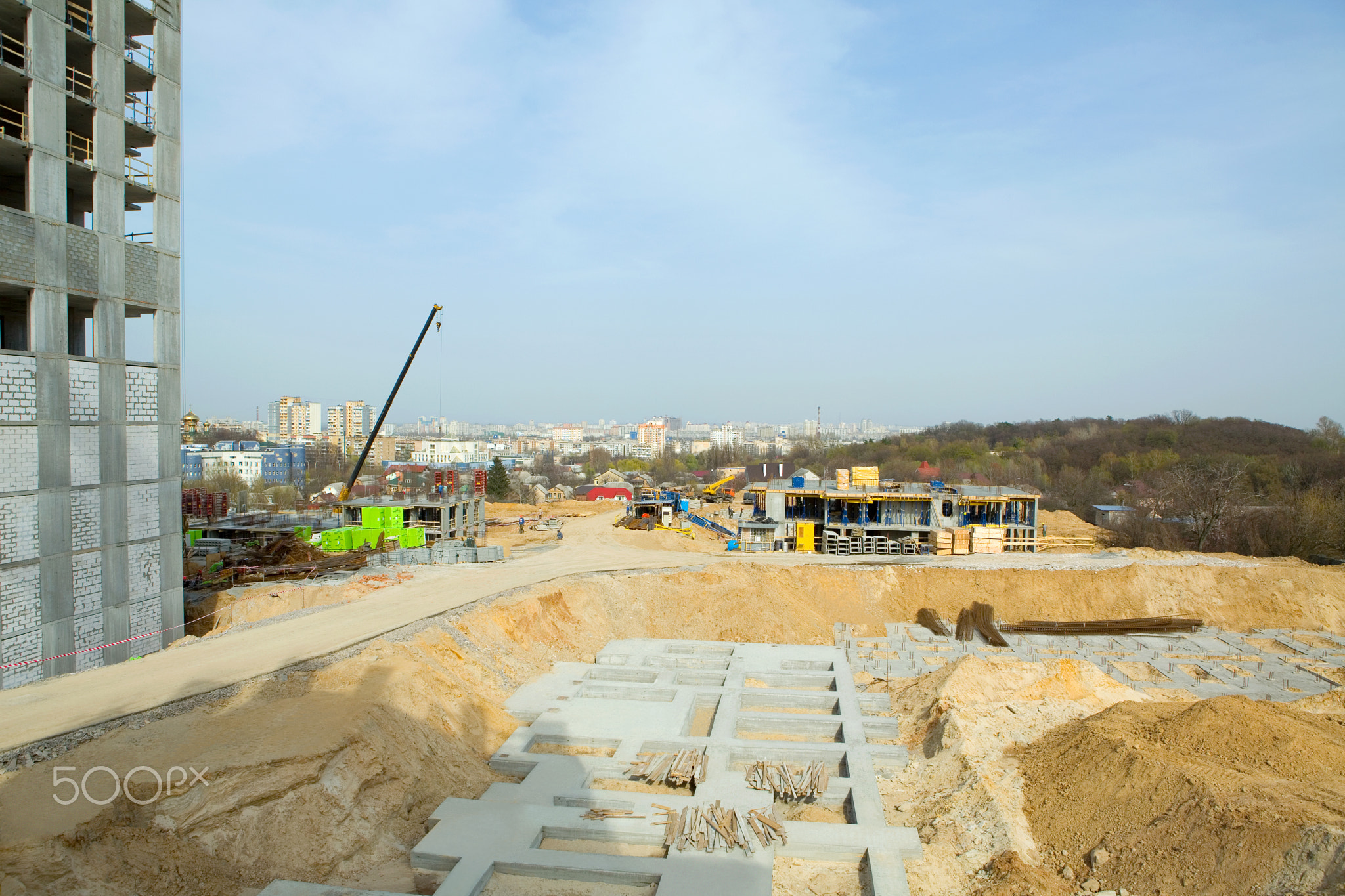 construction of new house in city area.