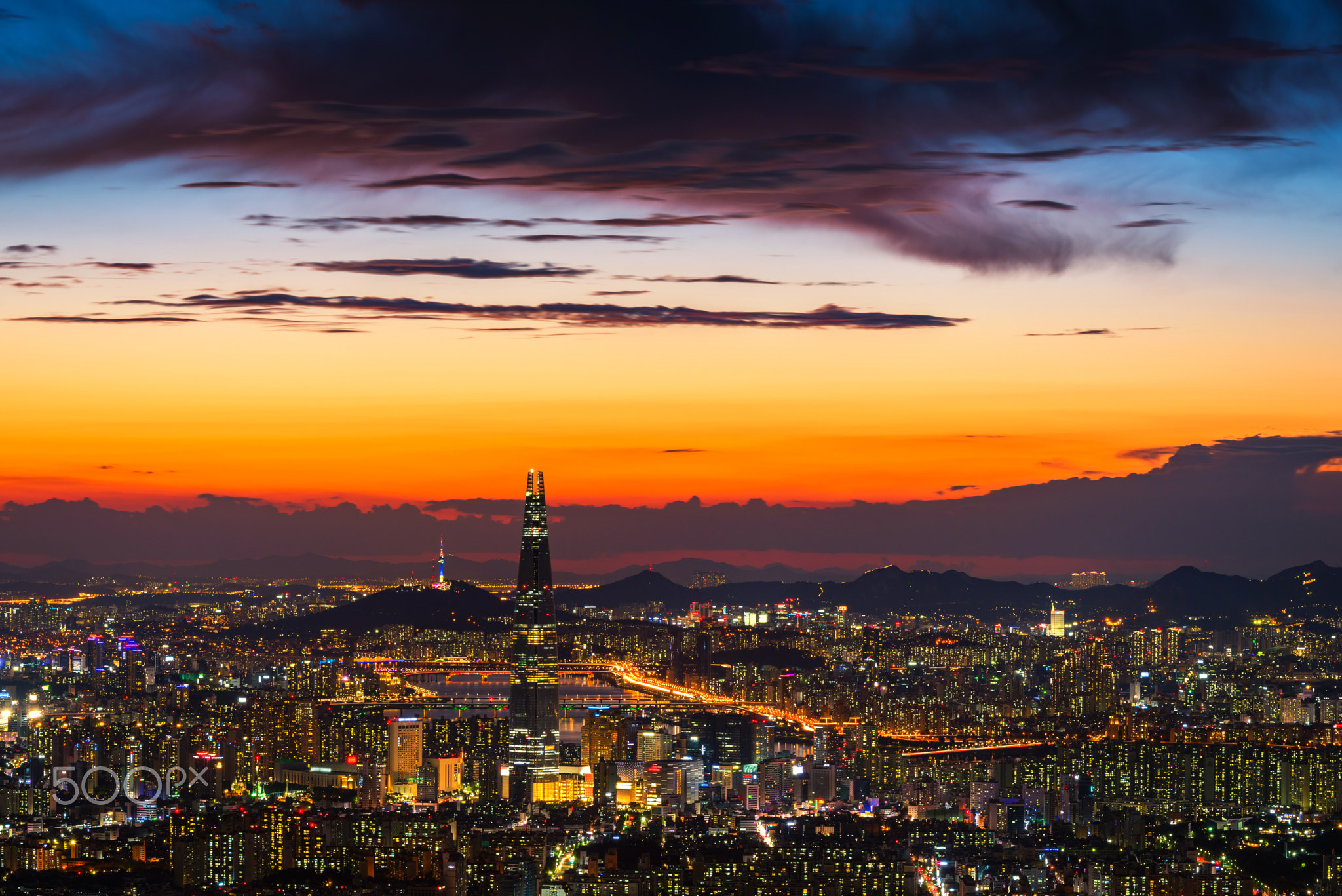 Sunset of Seoul City Skyline, The best view of South Korea.