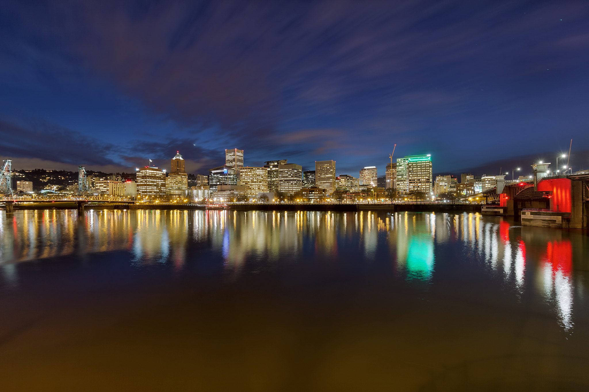 Portland Skyline and Bridges at Twilight