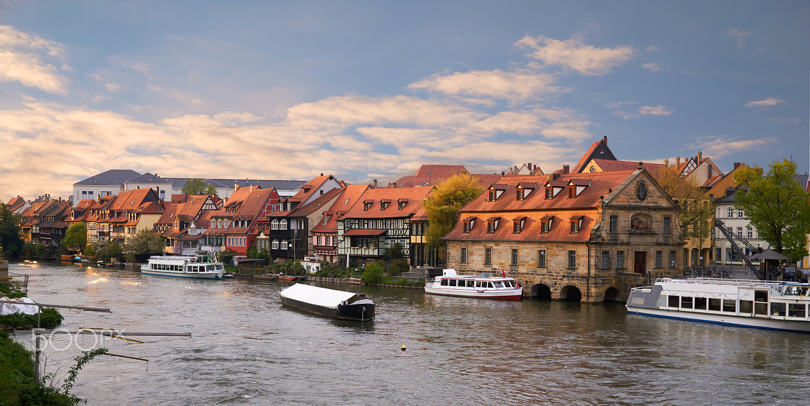 Sigma 30mm F2.8 EX DN sample photo. Scenic summer panorama at sunset of the old town pier in bamberg, bavaria, germany. panorama. photography