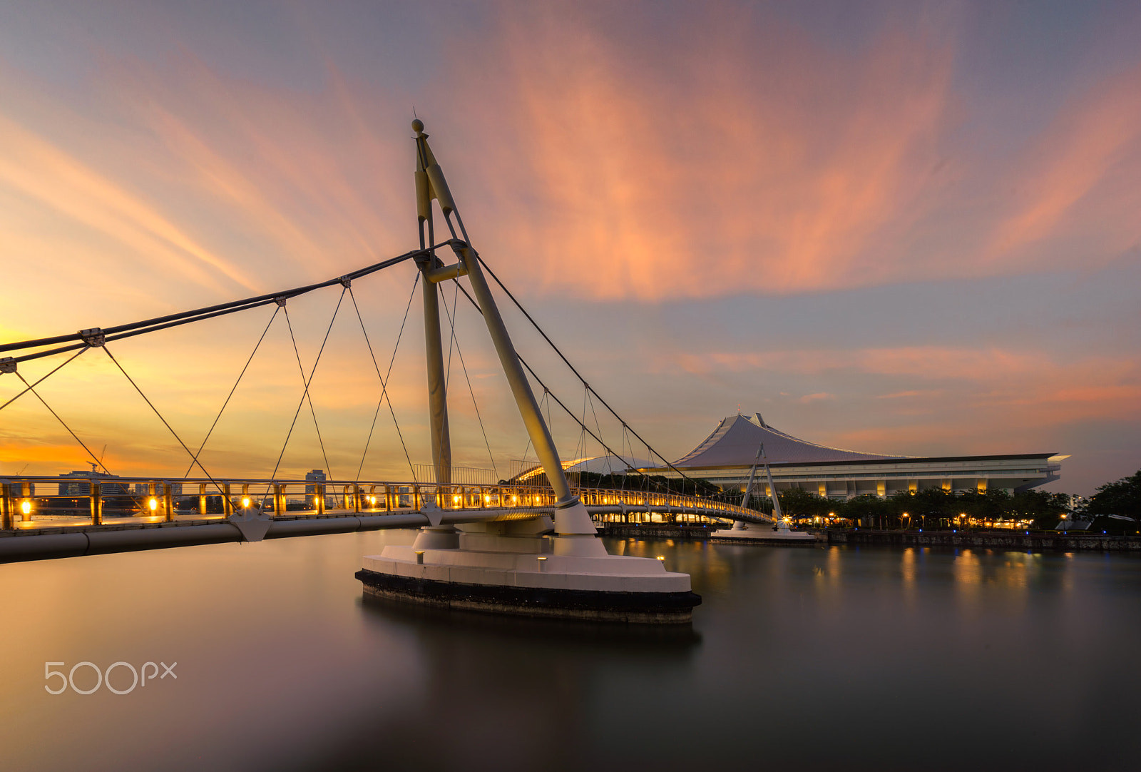 Sony a7R + Sony Vario-Tessar T* FE 16-35mm F4 ZA OSS sample photo. Tanjong rhu suspension bridge, singapore national stadium photography