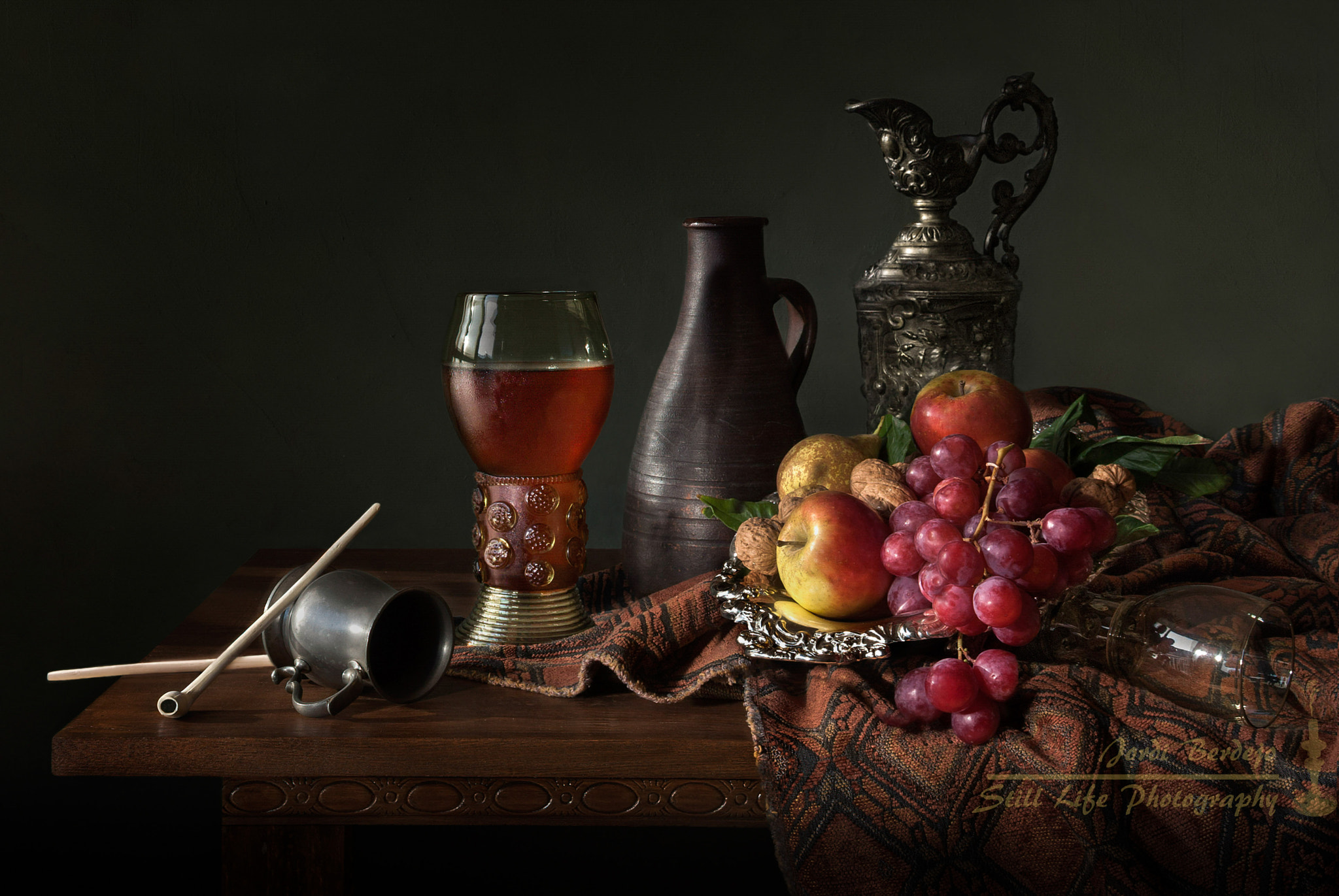 Pentax K200D sample photo. Still life with fruits, roemer and pipes photography
