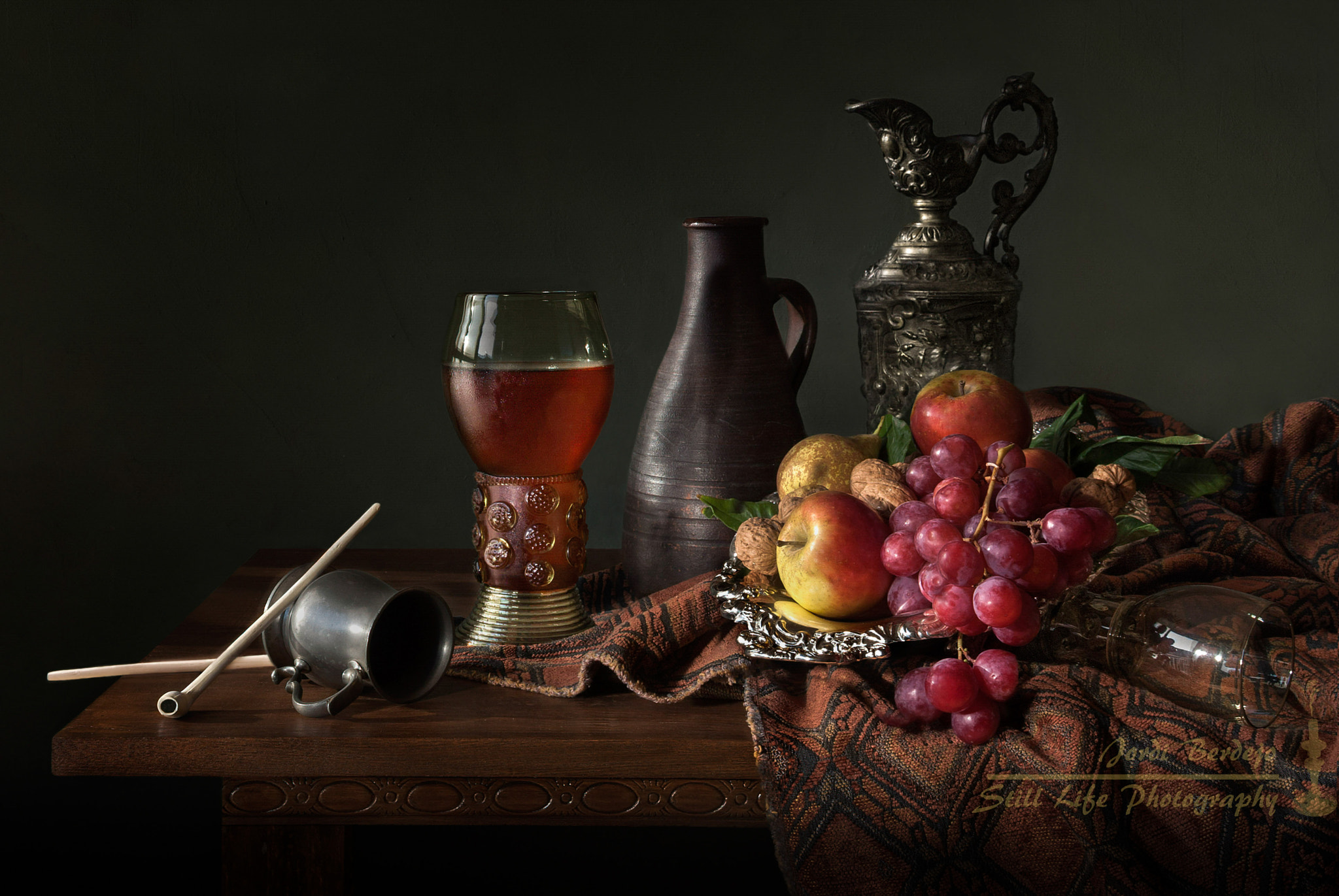 Tamron AF 18-200mm F3.5-6.3 XR Di II LD Aspherical (IF) Macro sample photo. Still life with fruits, roemer and pipes photography