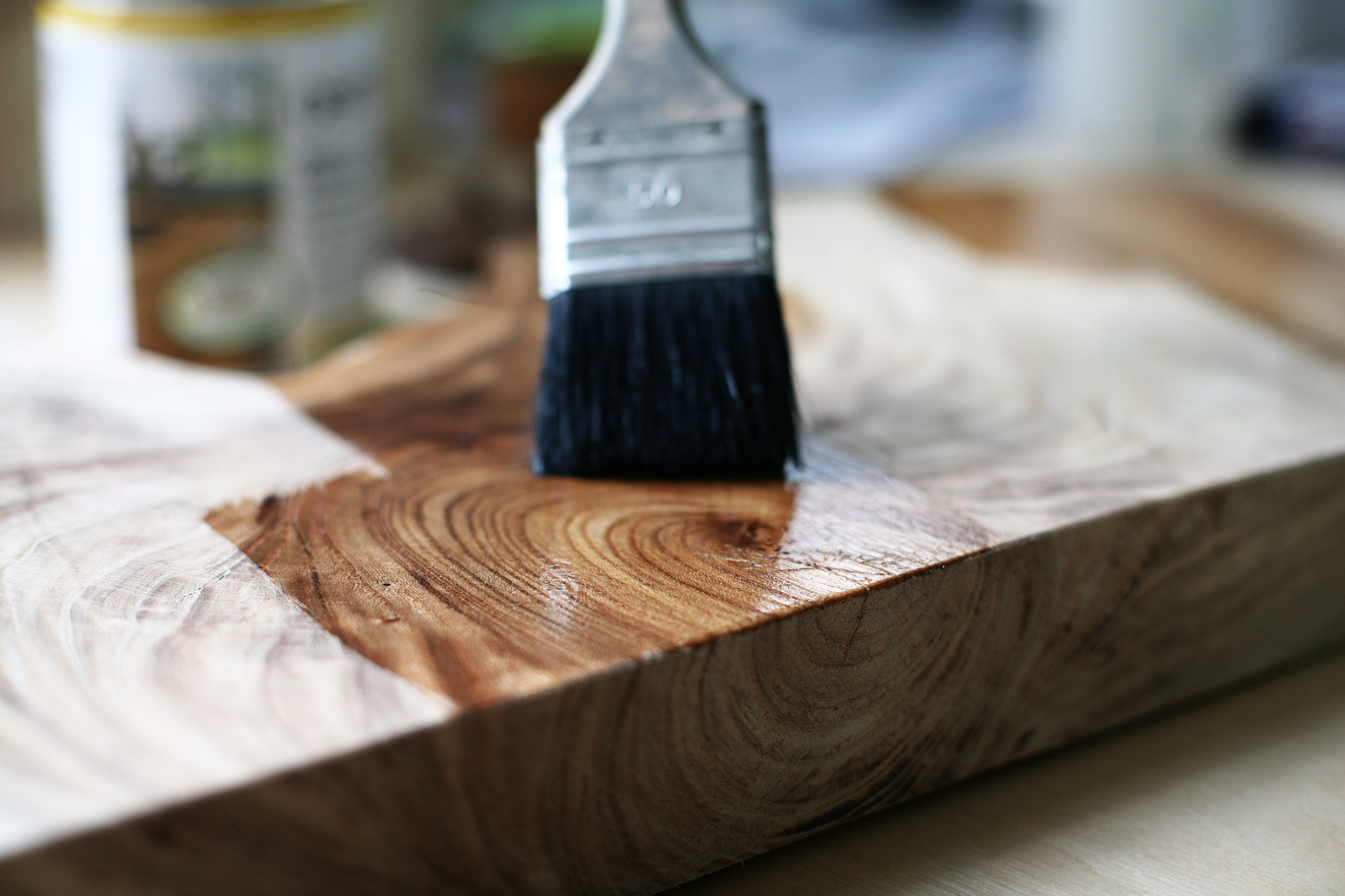 Canon EOS 5D + Canon EF 50mm F1.4 USM sample photo. Oiling wood in woodworking workshop. photography