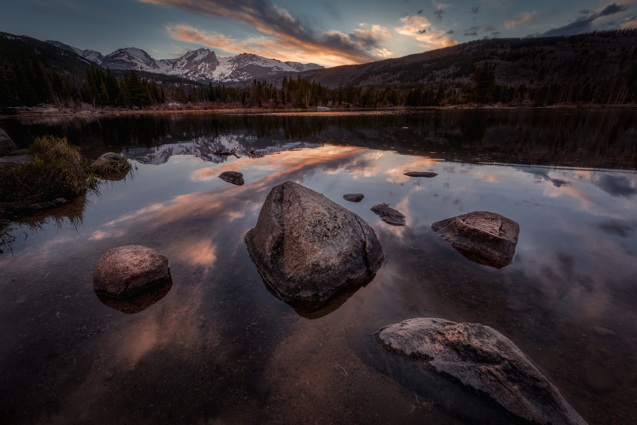 Nikon D810 + Tamron SP 15-30mm F2.8 Di VC USD sample photo. Sprague lake sunset photography