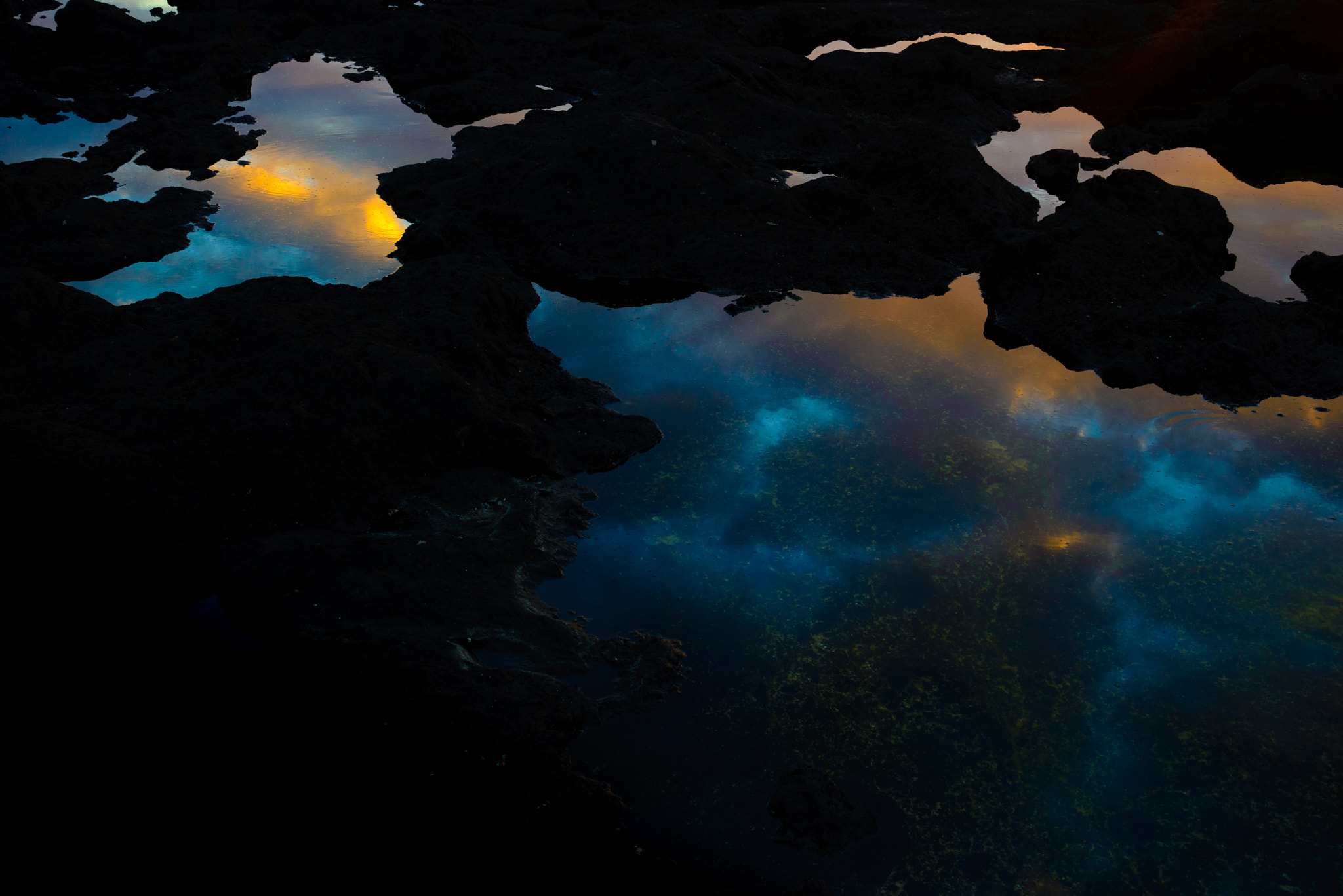 Nikon AF-S Nikkor 24-120mm F4G ED VR sample photo. Sunset reflection in tide pools photography
