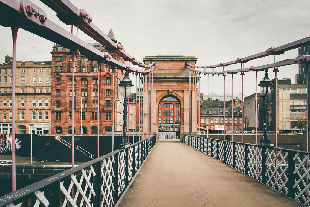Canon EOS 60D + Canon EF 17-40mm F4L USM sample photo. Glasgow suspension bridge photography