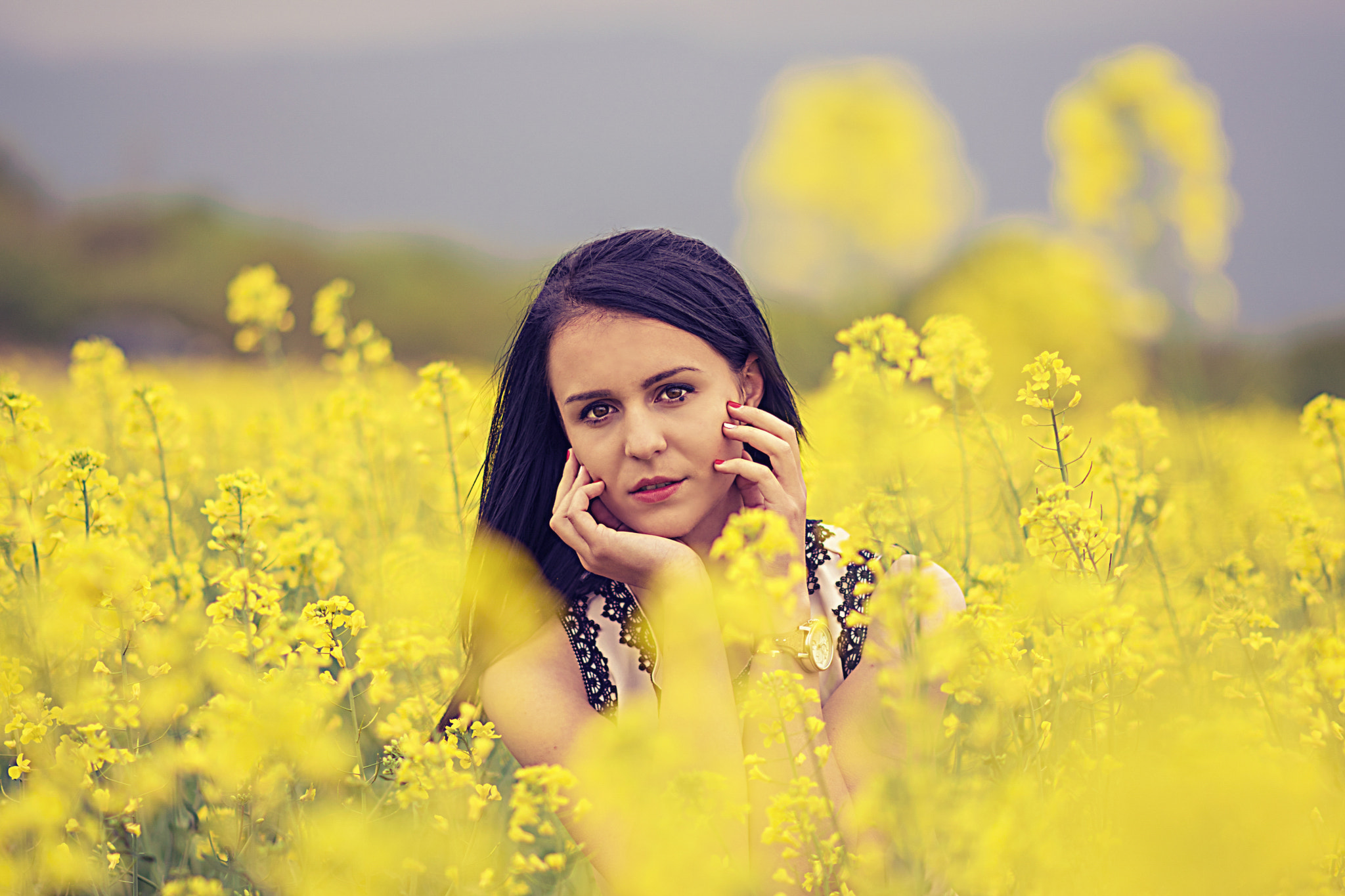 Nikon D3300 + Nikon AF-S Nikkor 85mm F1.8G sample photo. Yellow field photography