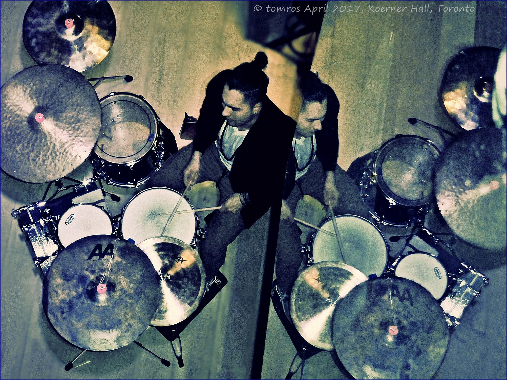 Seeing double: Talented Anthony Szczachor and his many drums.