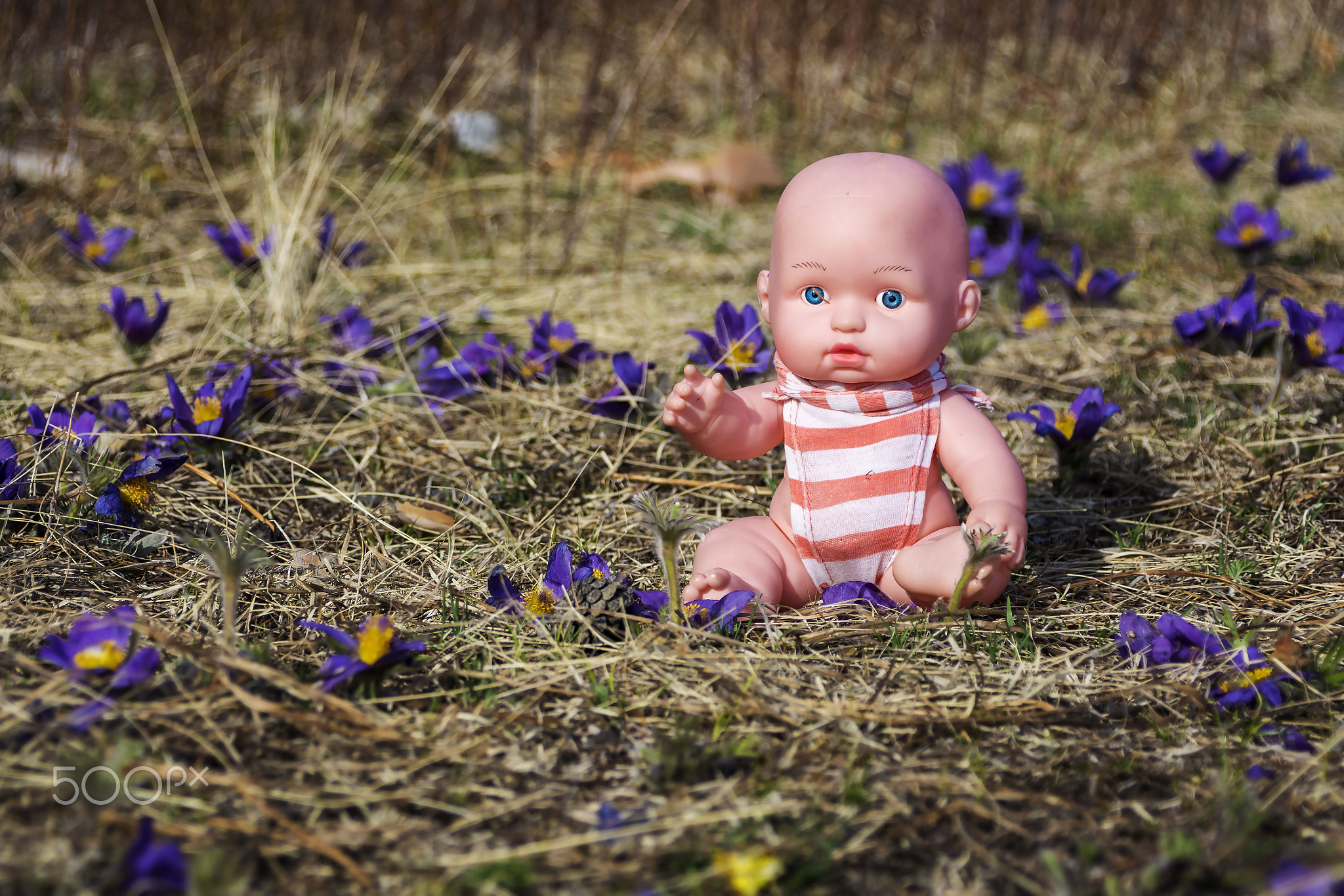 doll enjoying nature and flowers