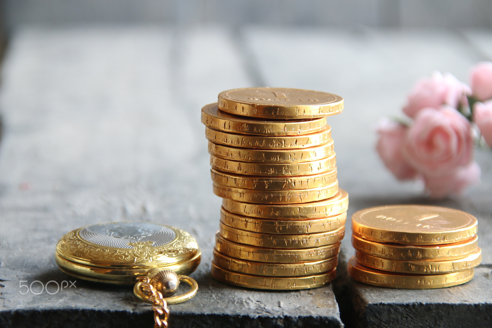 Stacks of golden coins. Business or finance concept.