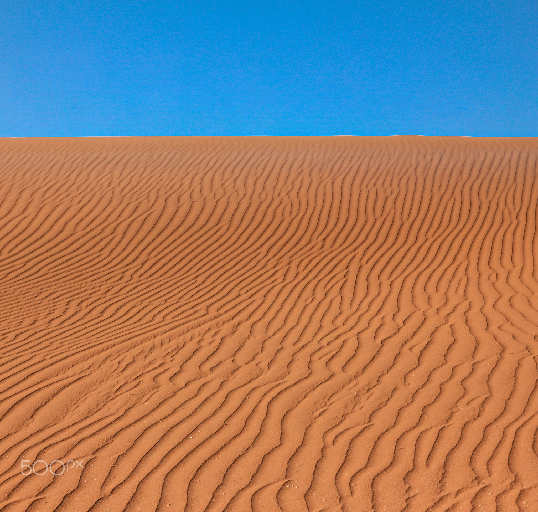 Wavy rippled desert or beach sand texture and blue sky