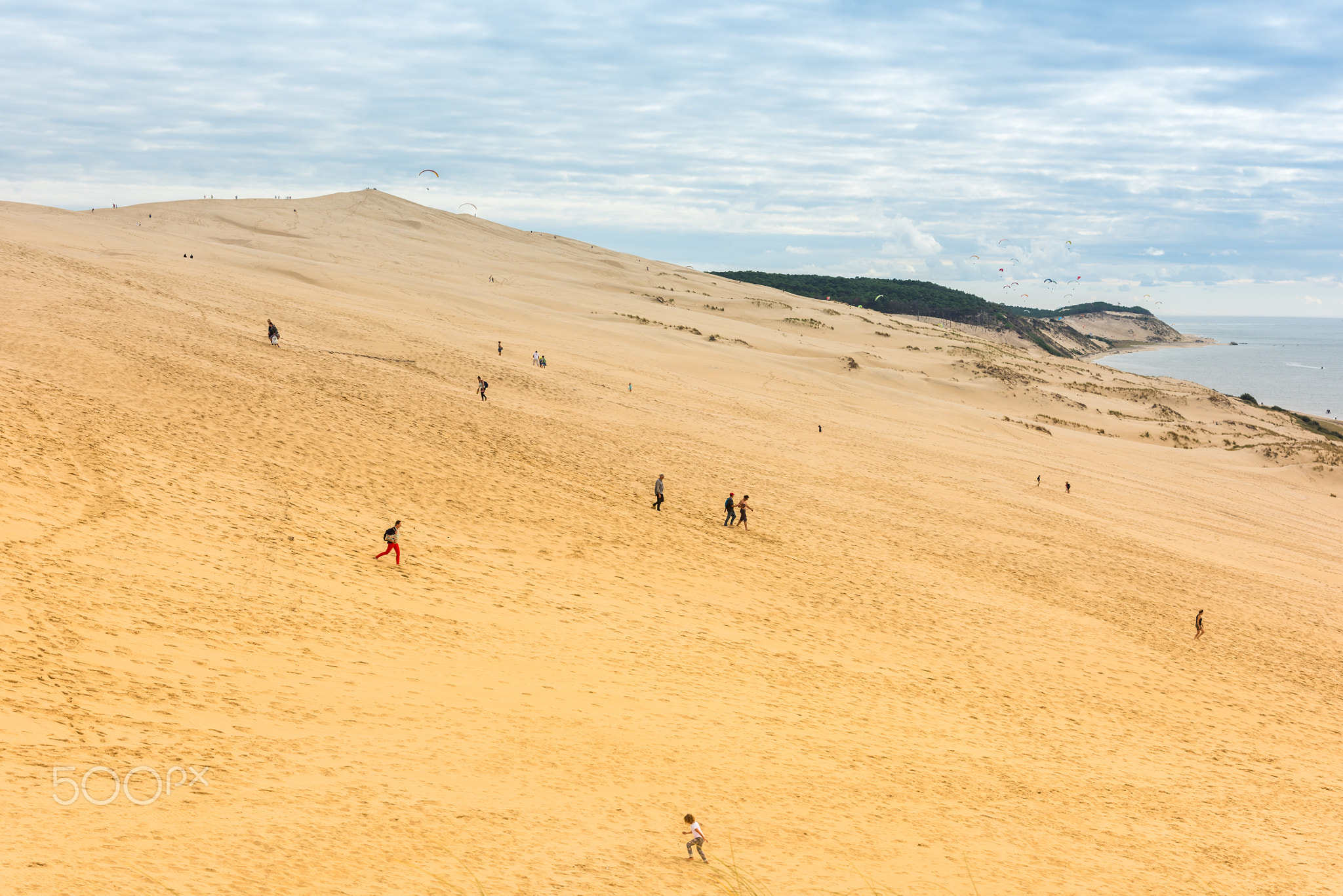 People visiting the highest sand dune of Pyla in Europe