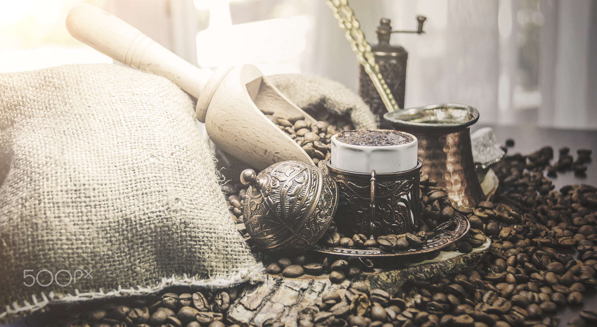 Turkish Coffee cup and saucer on a wooden table