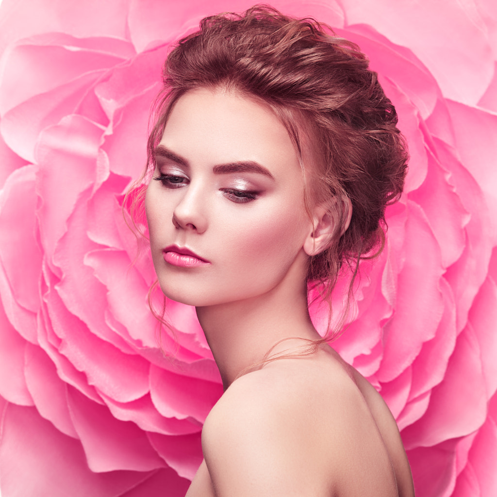 Beautiful woman on the background of a large flower by Oleg Gekman on 500px.com