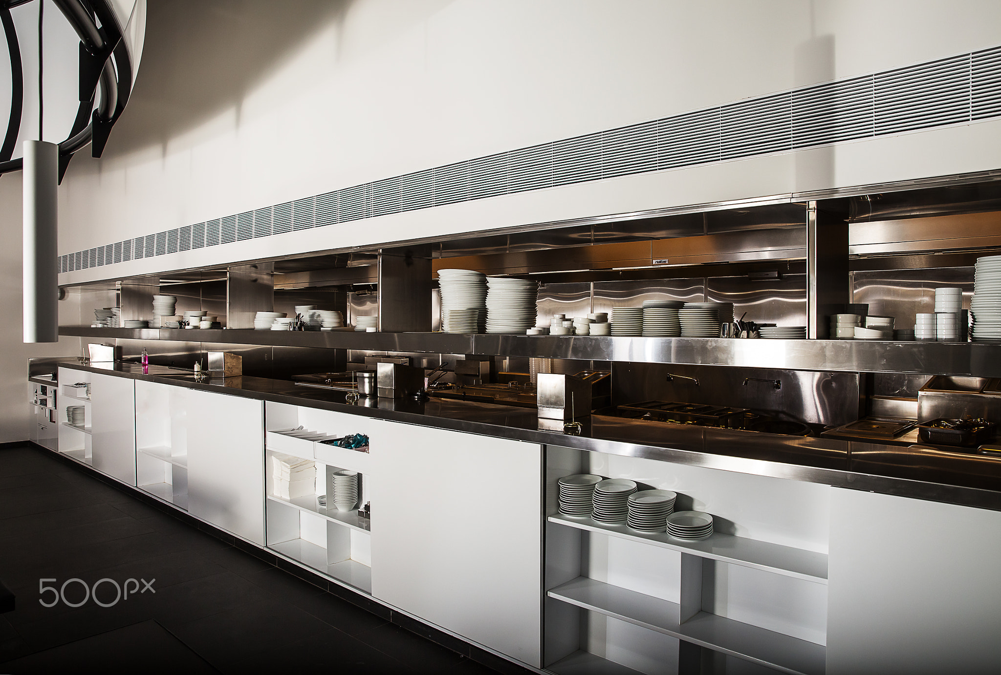 Professional kitchen, view counter in steel