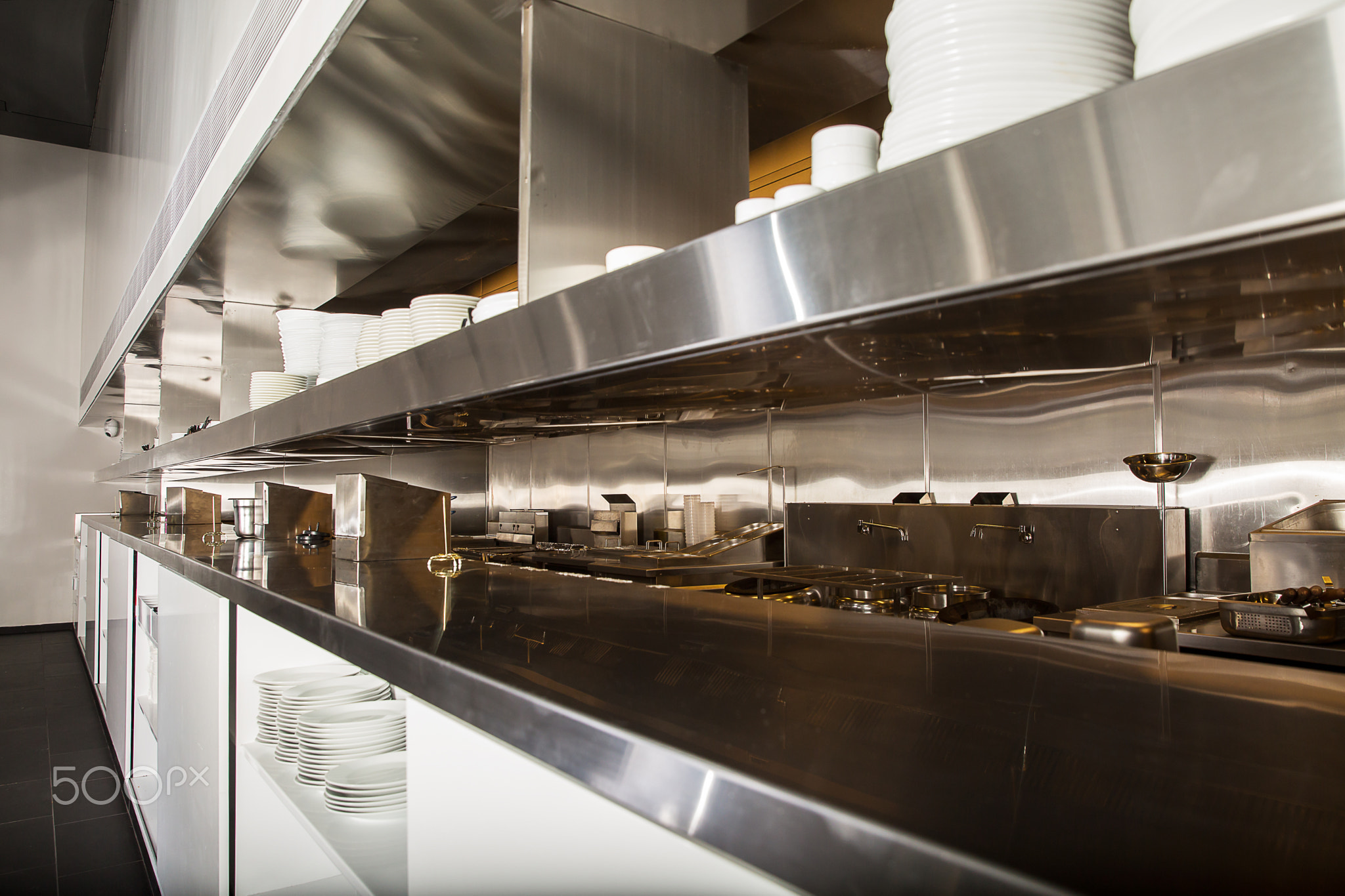 Professional kitchen, view counter in steel