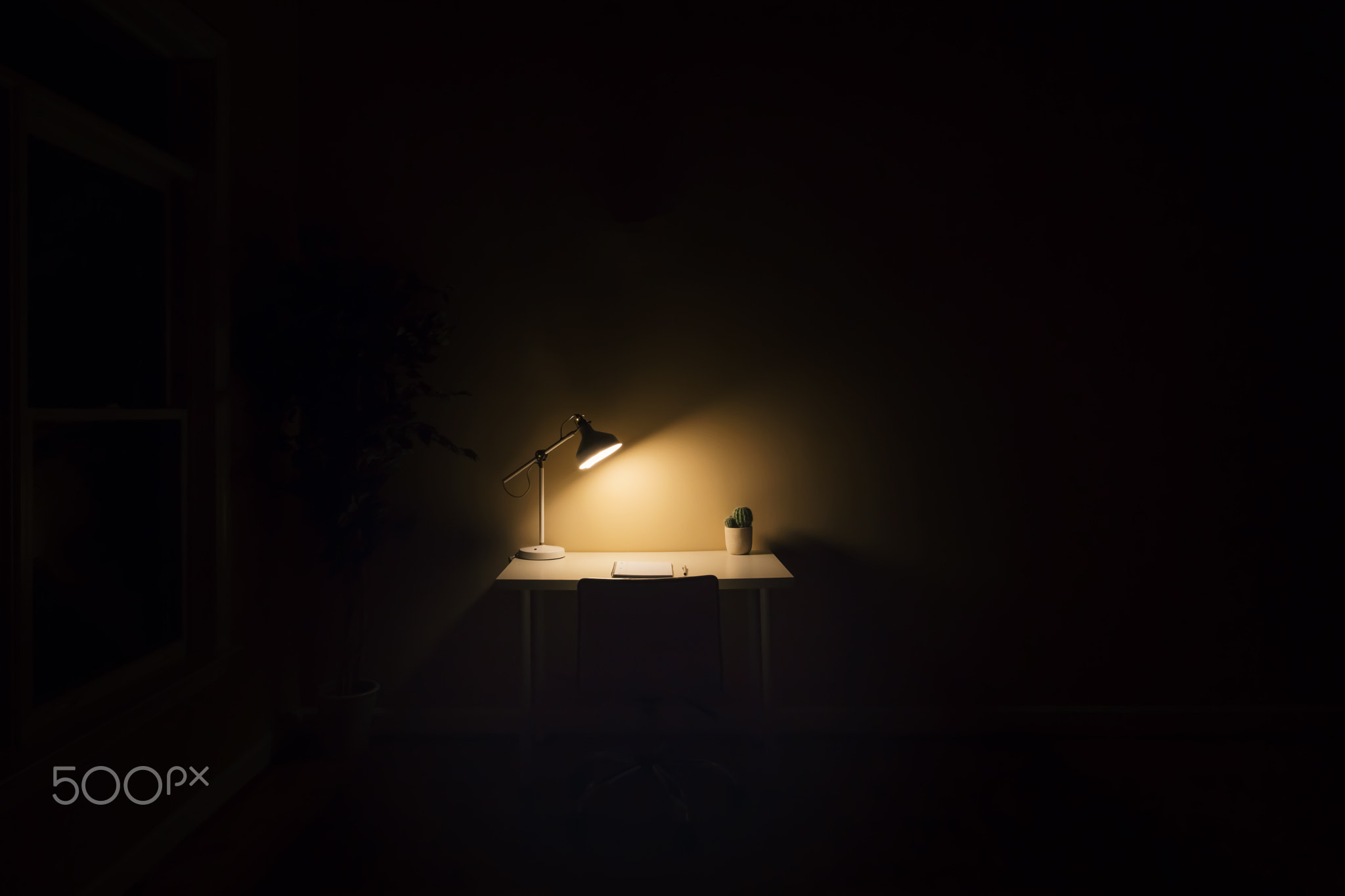 Workstation desk in the dark