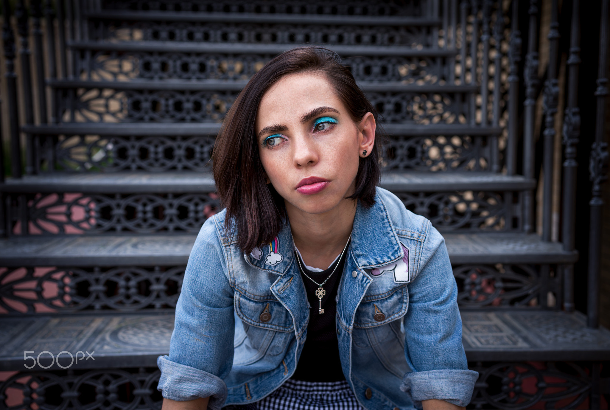 Makeup model on stairs