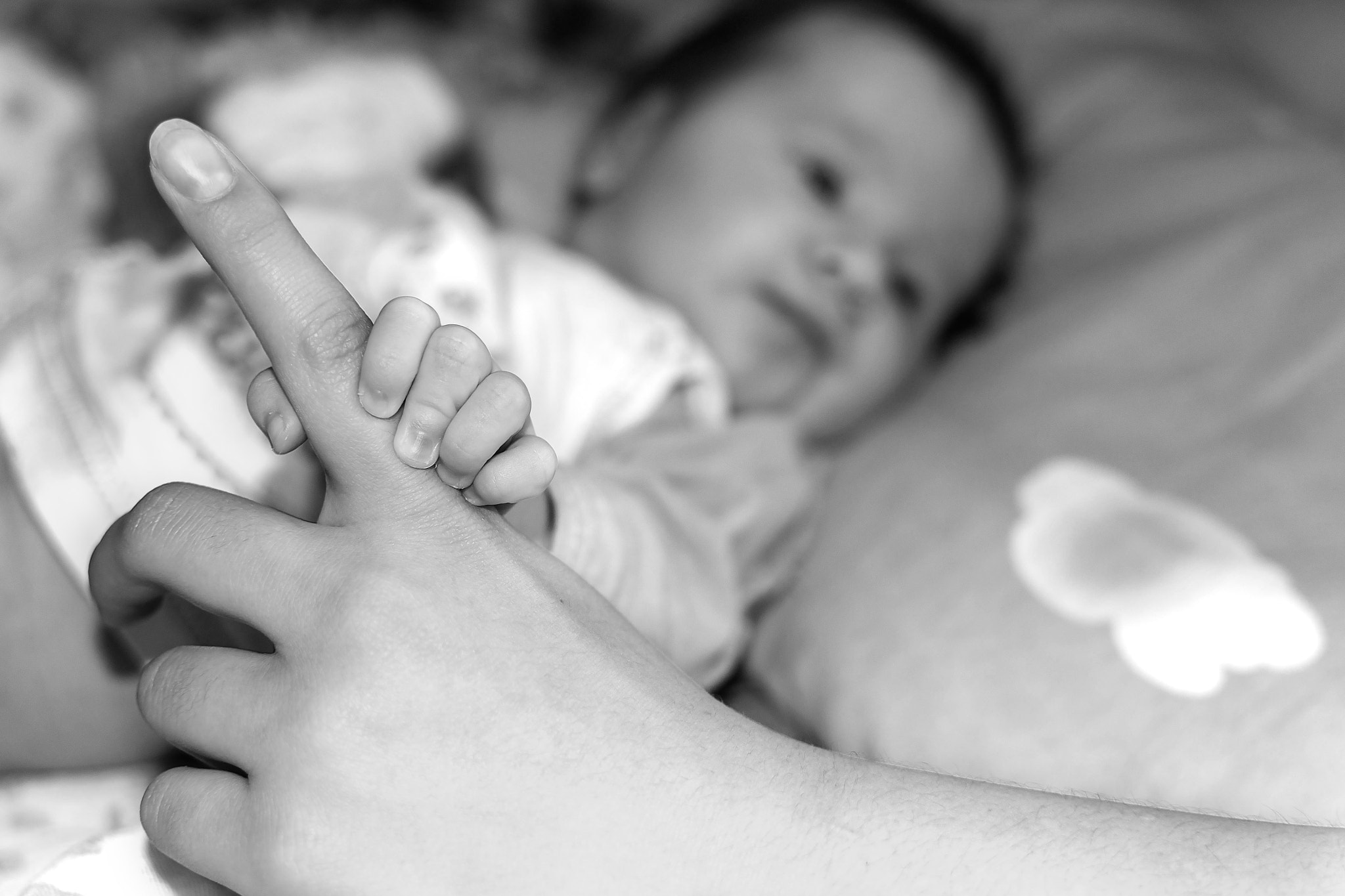 baby's hand holding finger of mother