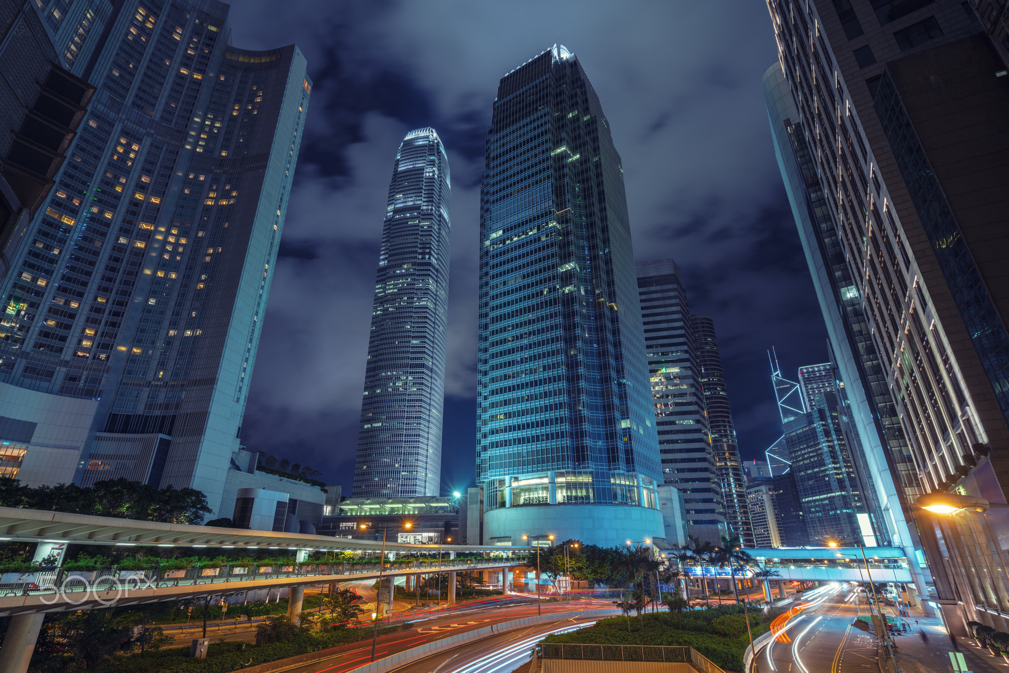 Night traffic in Central of Hong Kong