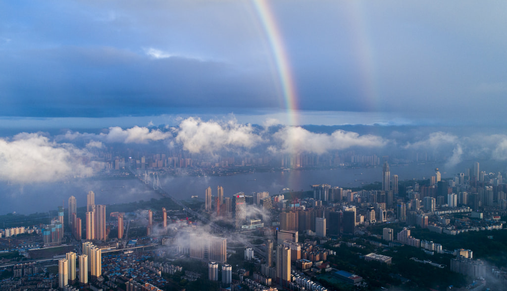 Aerial view of a rainbow over Yangtze River ,Wuhan city,china. by KeHao on 500px.com