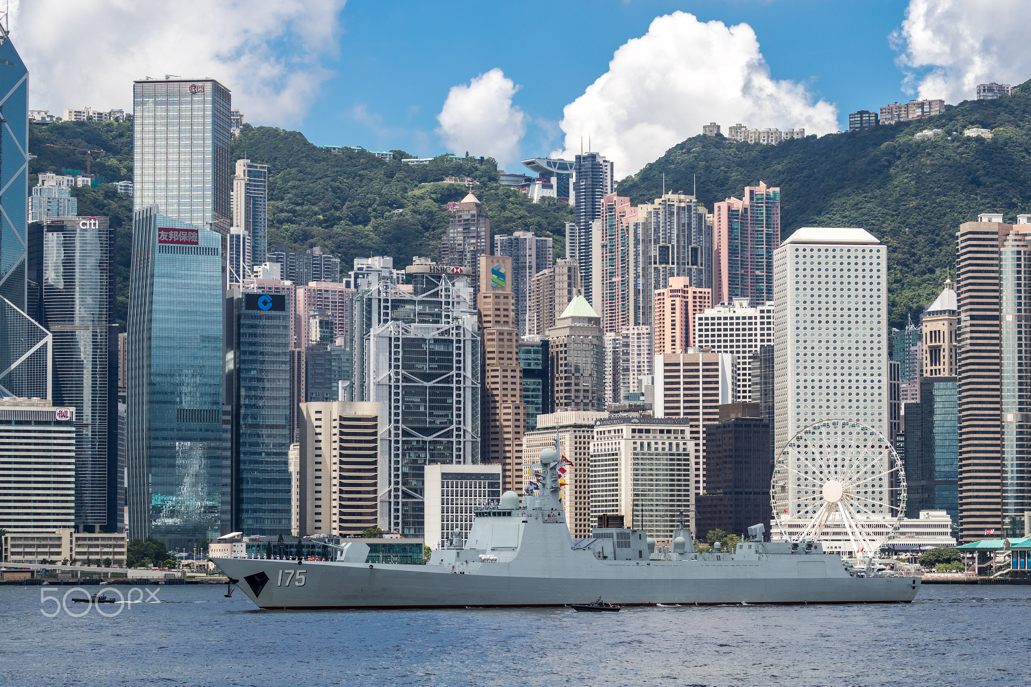 Victoria Harbour, Hong Kong  - June 11, 2017 : Yinchuan (number 175) missile destroyer acrossed...